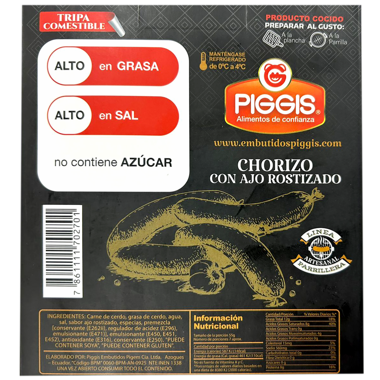 Chorizo Con Ajo Rostizado PIGGIS 400g