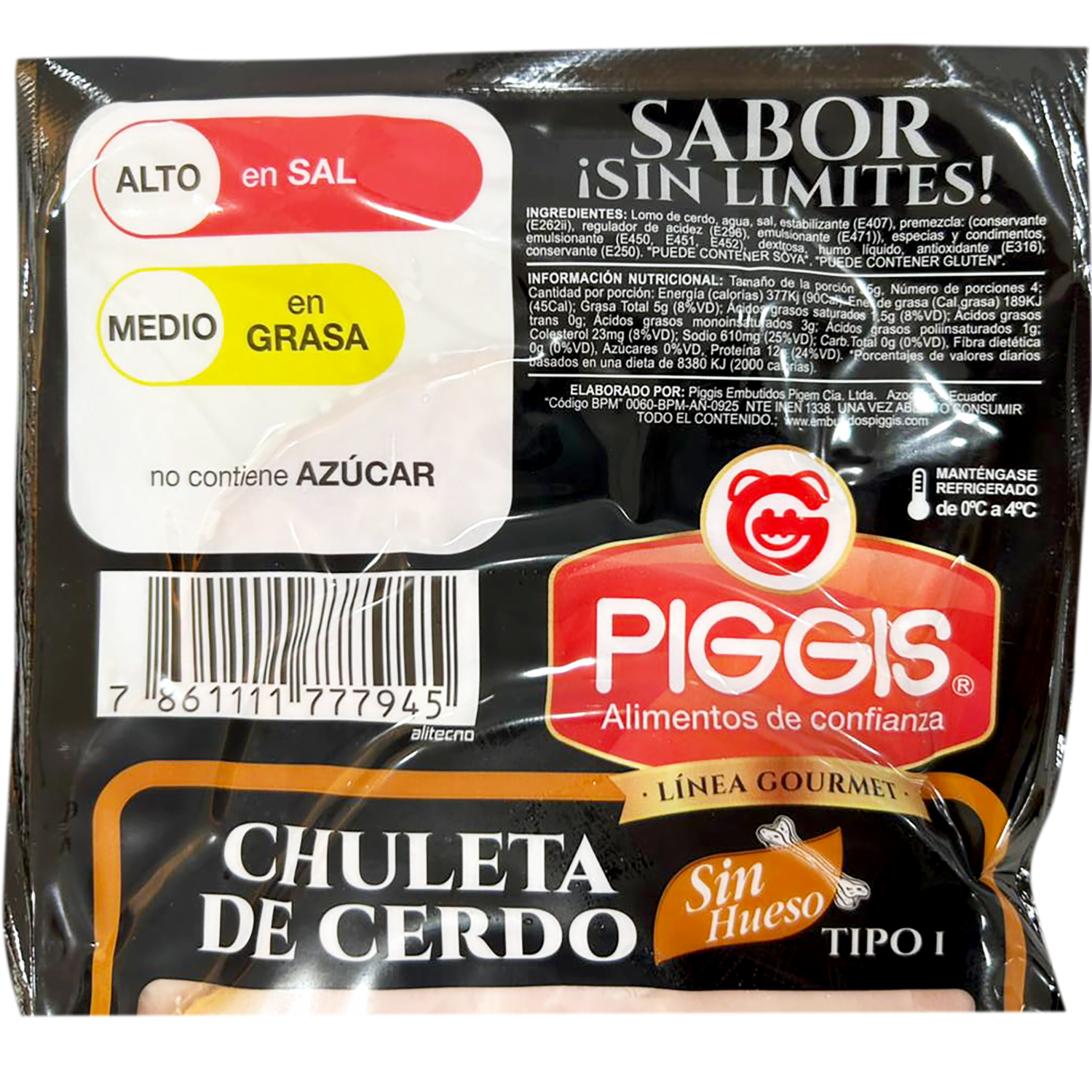 Chuleta De Cerdo Sin Hueso PIGGIS 220 G