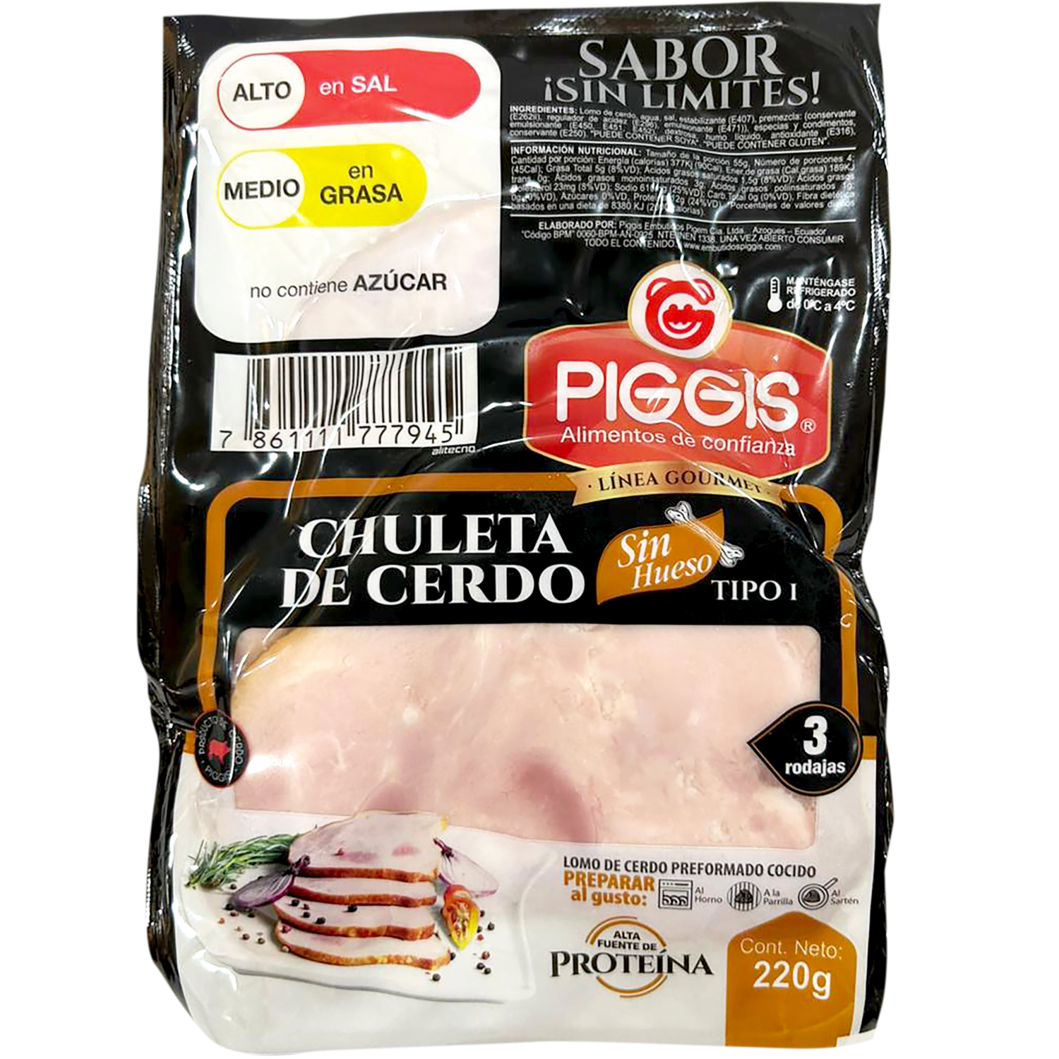 Chuleta De Cerdo Sin Hueso PIGGIS 220 G