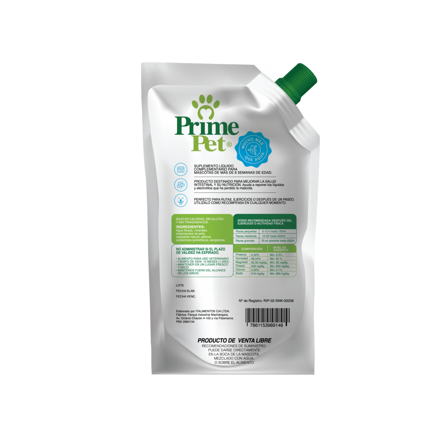 Gel Hidratante Para Perros Y Gatos Isotónico Sabor A Caldo De Pollo PRIME PET 150 Ml