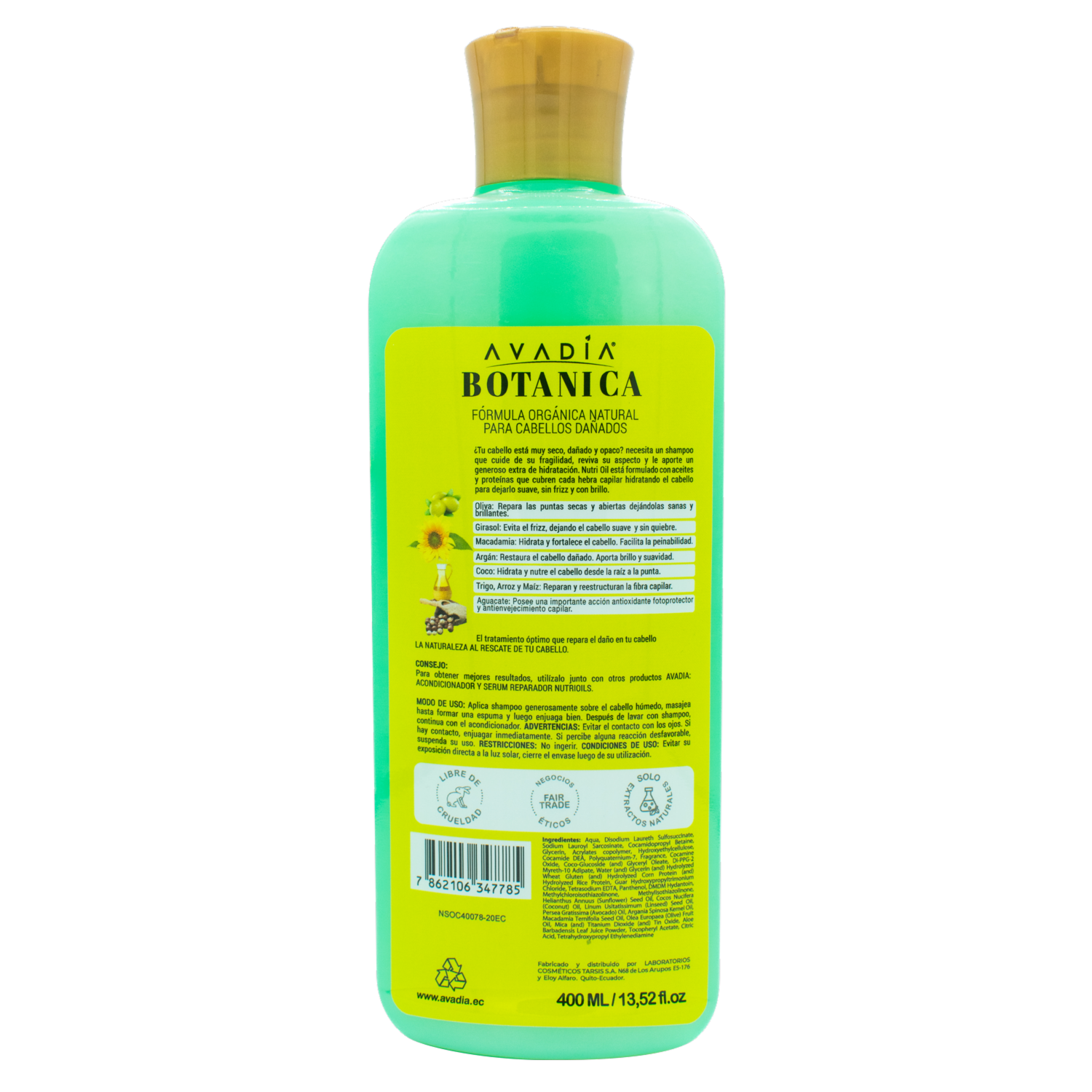Shampoo De Cabello Botánica Nutri Oils Oleos Místicos Y Proteínas AVADÍA 400 Ml