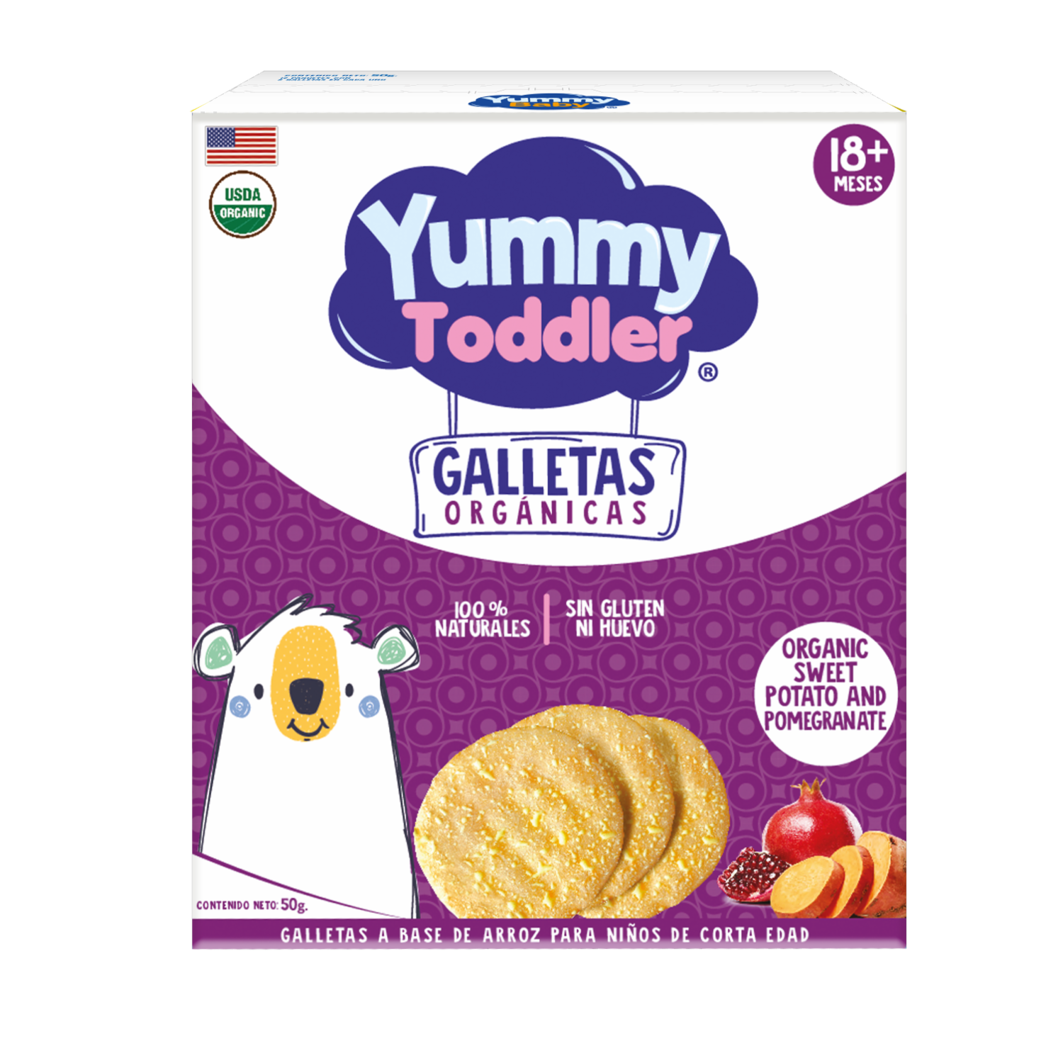 Galletas Orgánicas Sweet Potato y Pomegranate En Azúcar YUMMY TODDLER 50 G