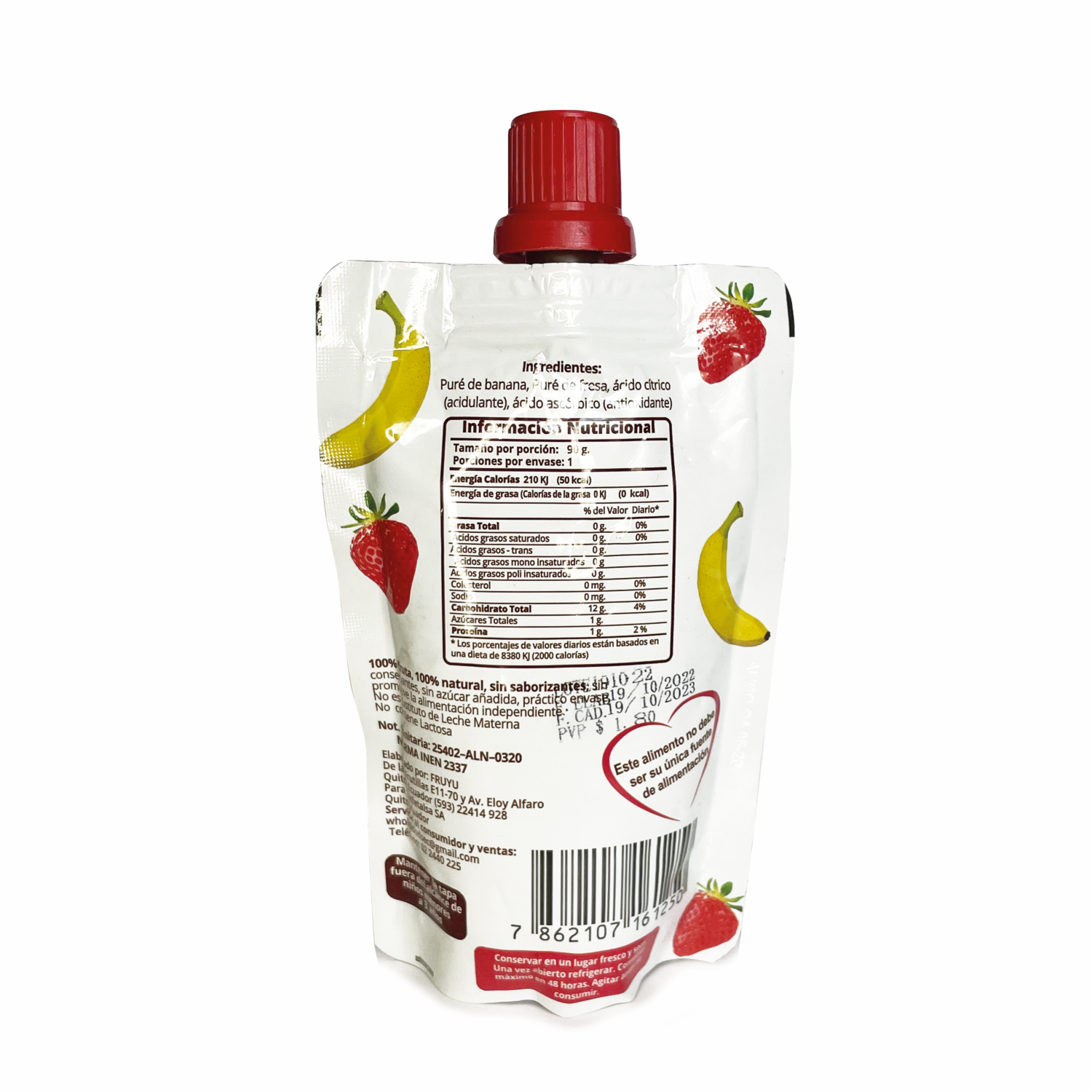 Compota Pouch De Frutas Banana Y Fresa YUMMY BABY 90 G