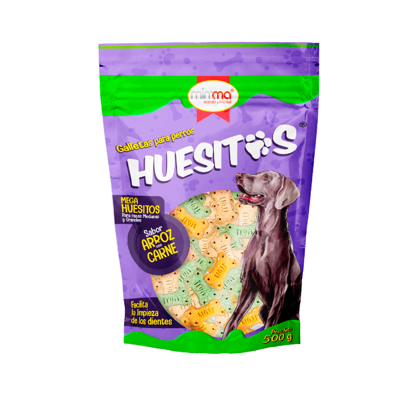 Galletas Para Perros Razas Medianas Y Grandes Sabor Arroz Con Carne HUESITOS 500 G