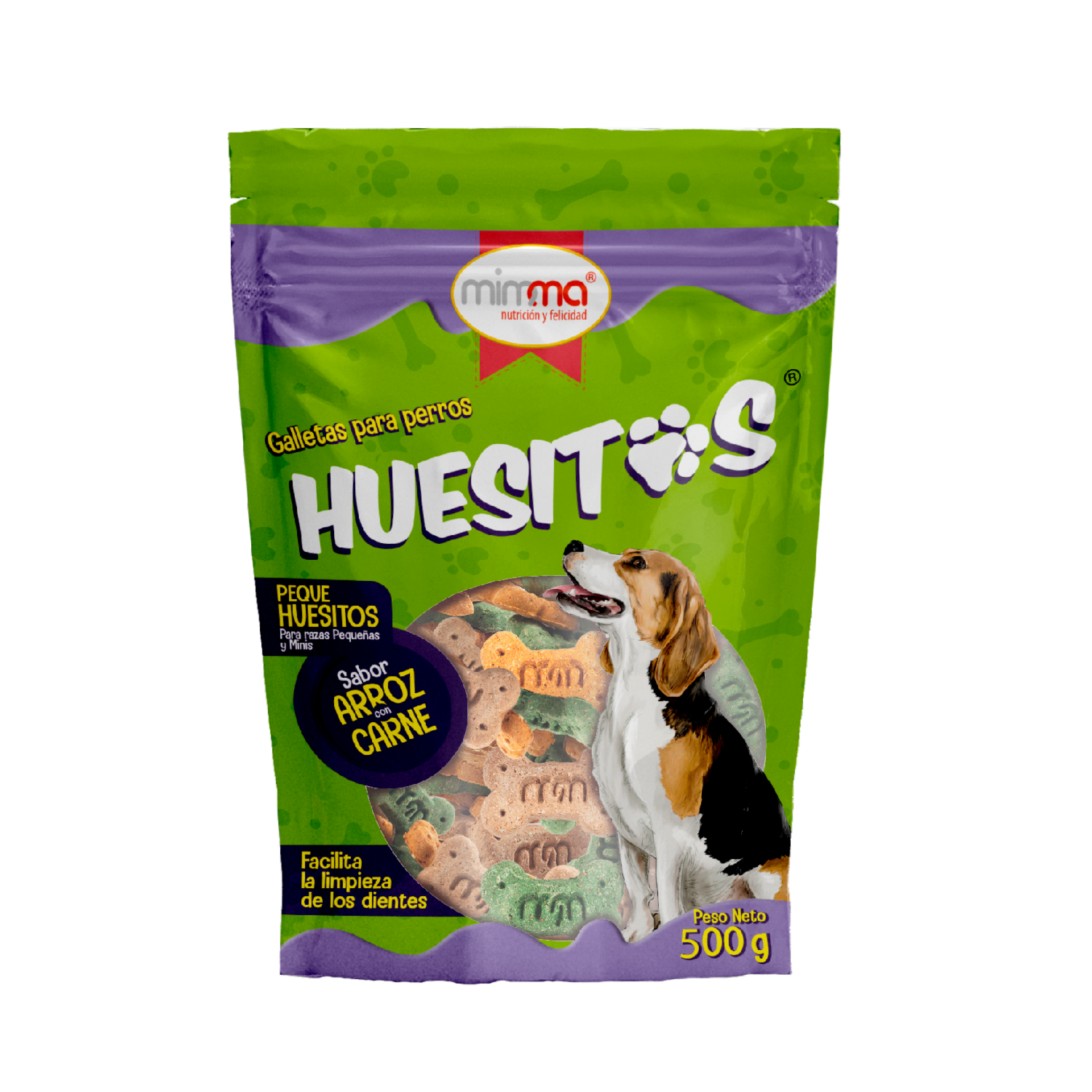 Galletas Para Perros Razas Pequeñas Y Minis Sabor Arroz Con Carne HUESITOS 500 G