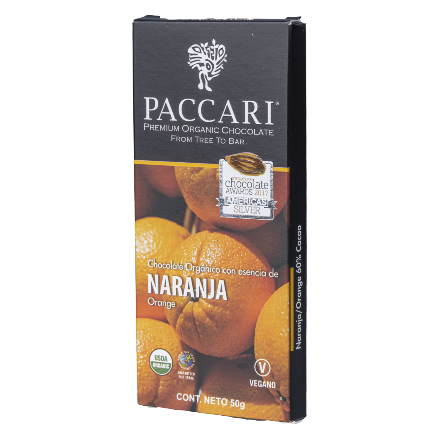 Chocolate Con Naranja Orgánico PACCARI Barra
