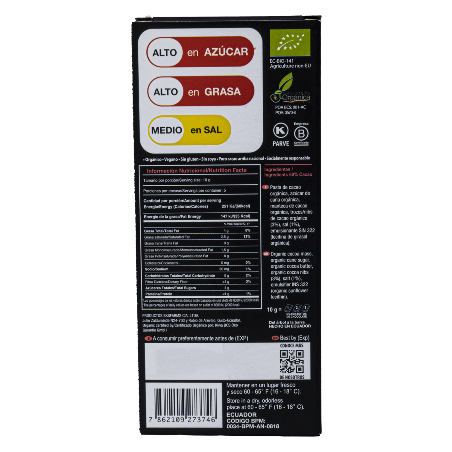 Chocolate Orgánico Con Sal De Cuzco Y Nibs PACCARI 50 g