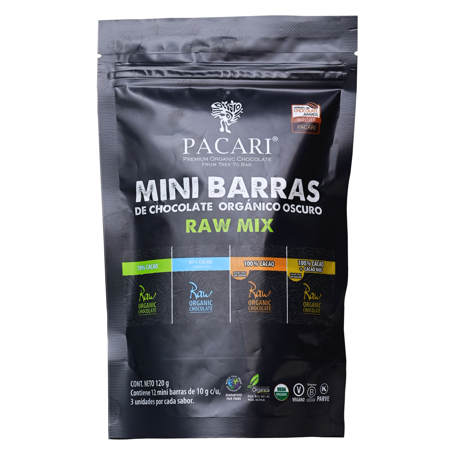 Chocolate De Mini Barras Raw Mix PACCARI 120 G