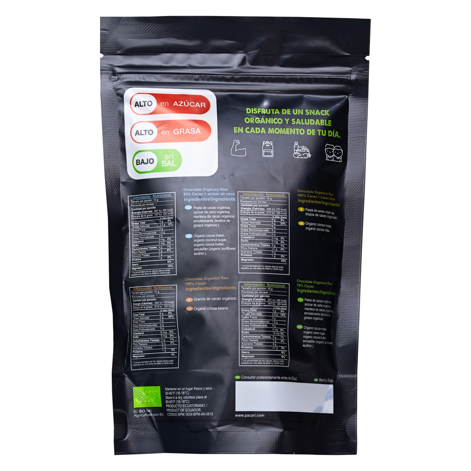 Chocolate De Mini Barras Raw Mix PACCARI 120 G