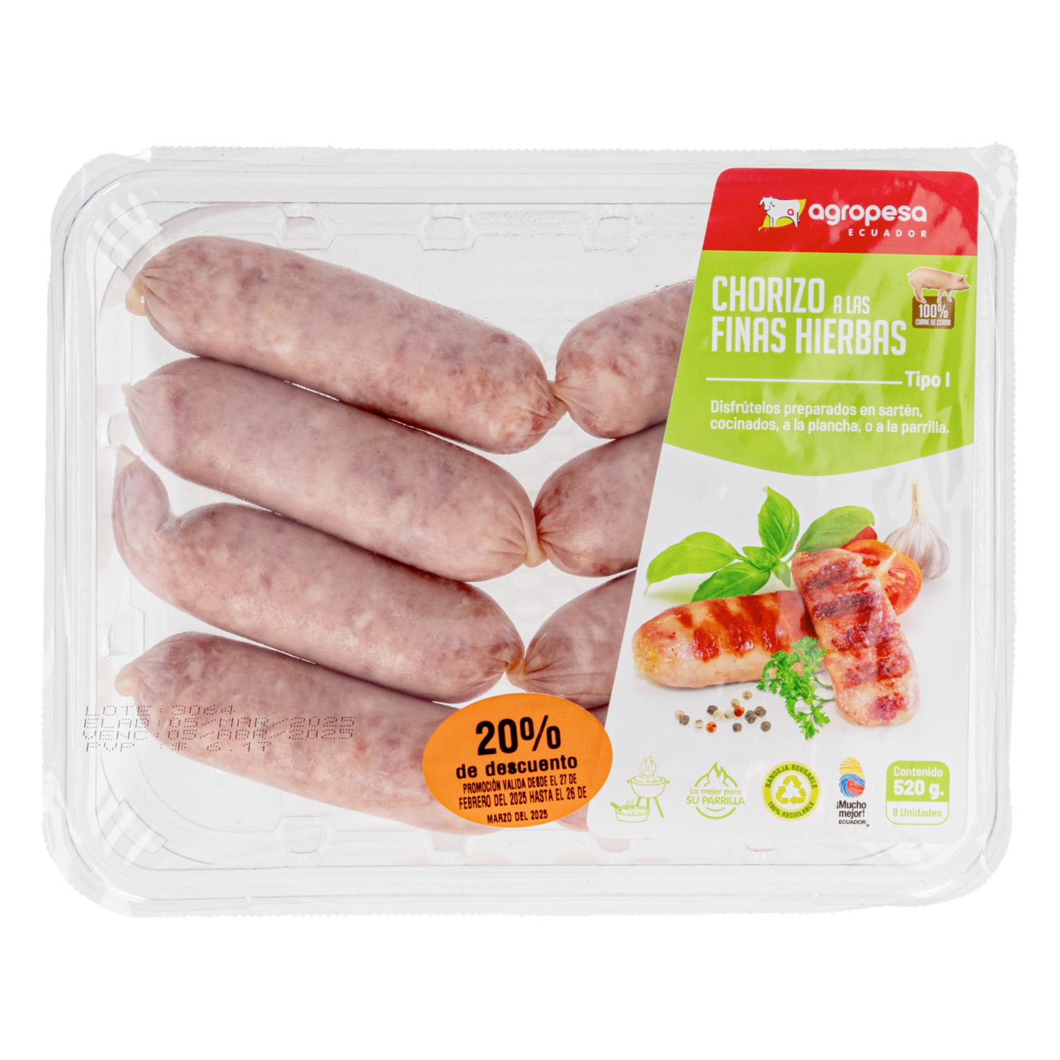Chorizo Finas Hierbas AGROPESA X 8 Unidades