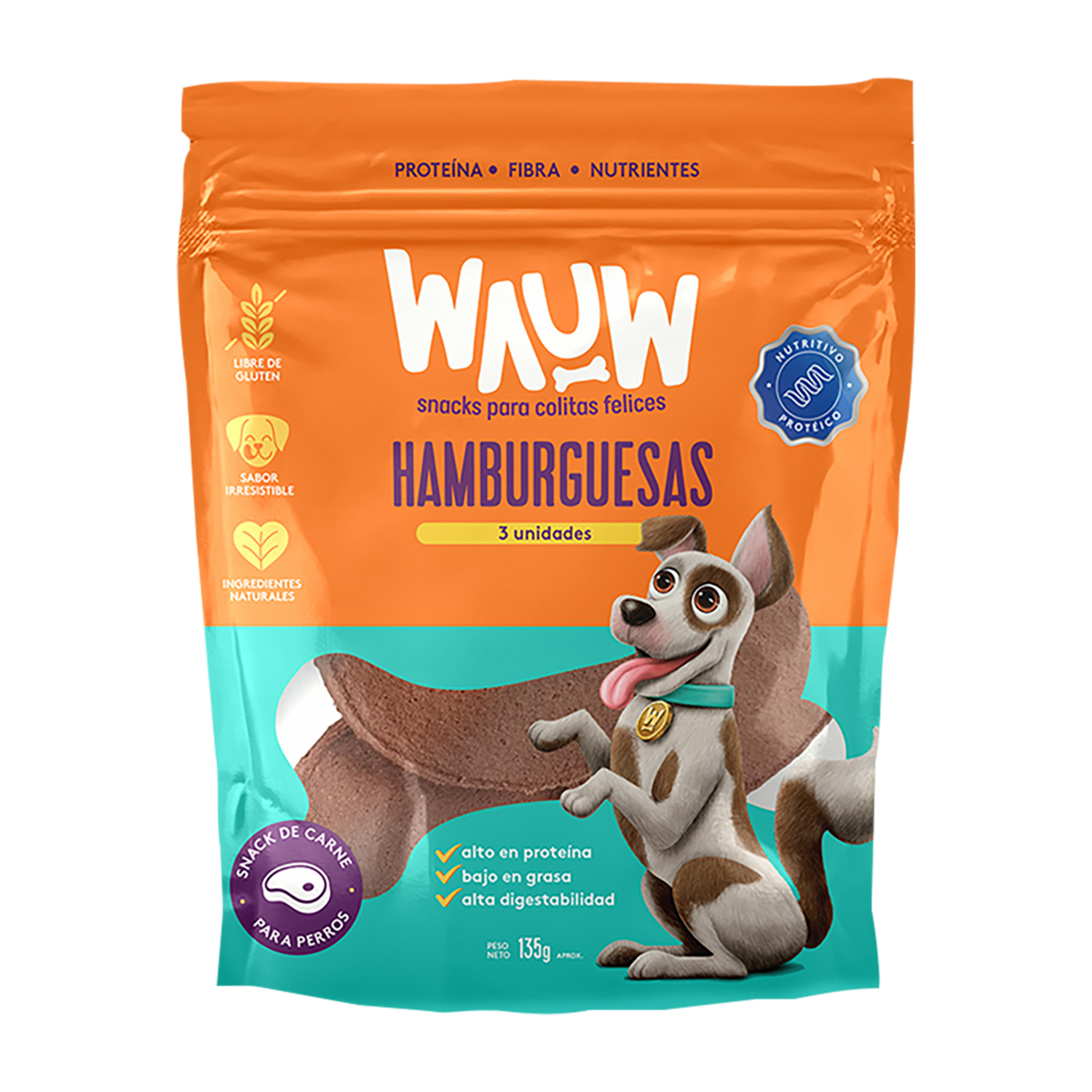 Snack Para Perros Hamburguesas Masticables WAUW 135 G