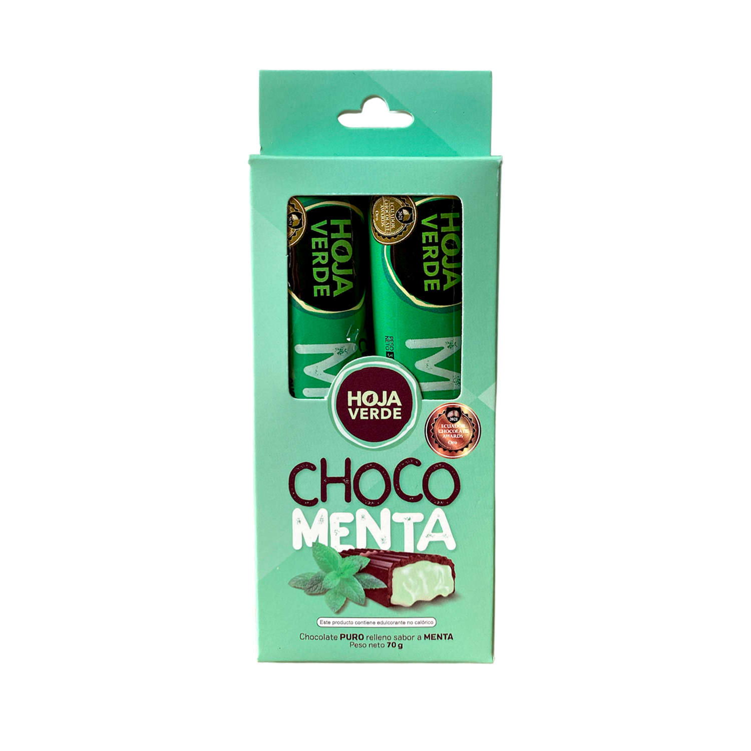 Chocolate En Barra Puro Rellenas Sabor A Menta HOJA VERDE Pack 2 X 35 G