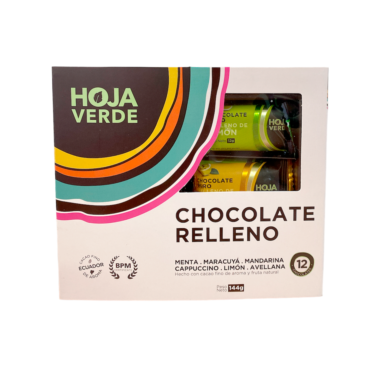 Chocolate En Barra Puro Rellenas Varios Sabores HOJA VERDE Pack 12 X 12 G