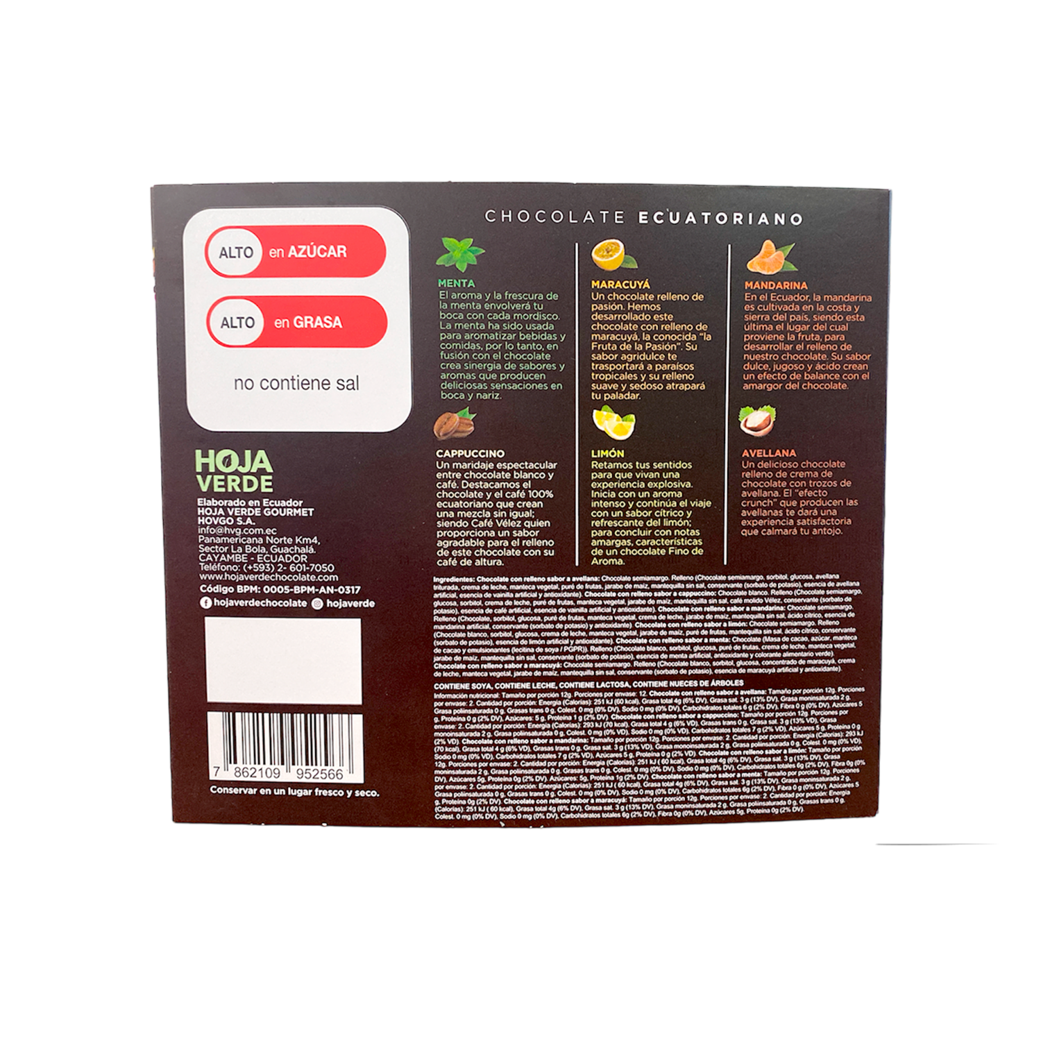 Chocolate En Barra Puro Rellenas Varios Sabores HOJA VERDE Pack 12 X 12 G