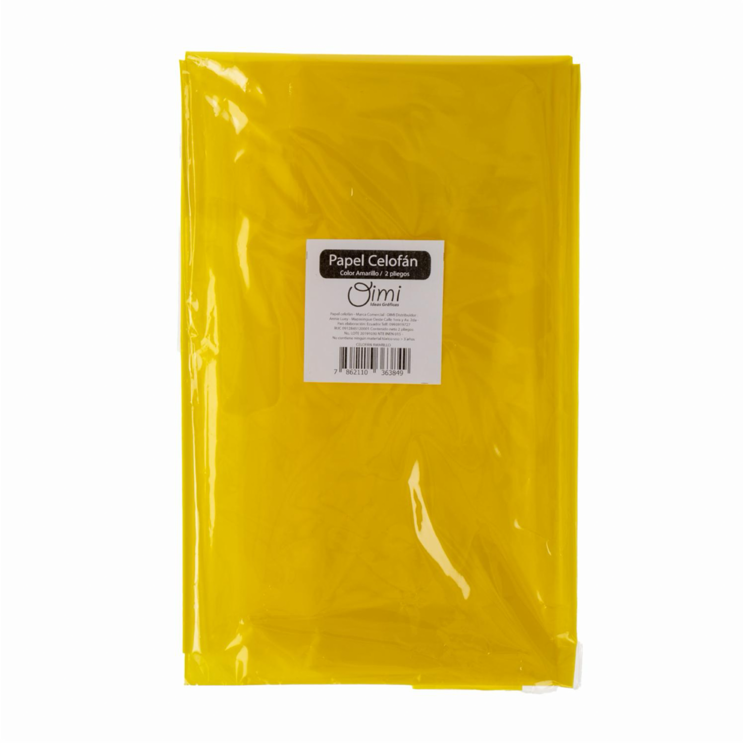 Papel Celofán Color Amarillo 110Cm x 96Cm OIMI X2 Uds