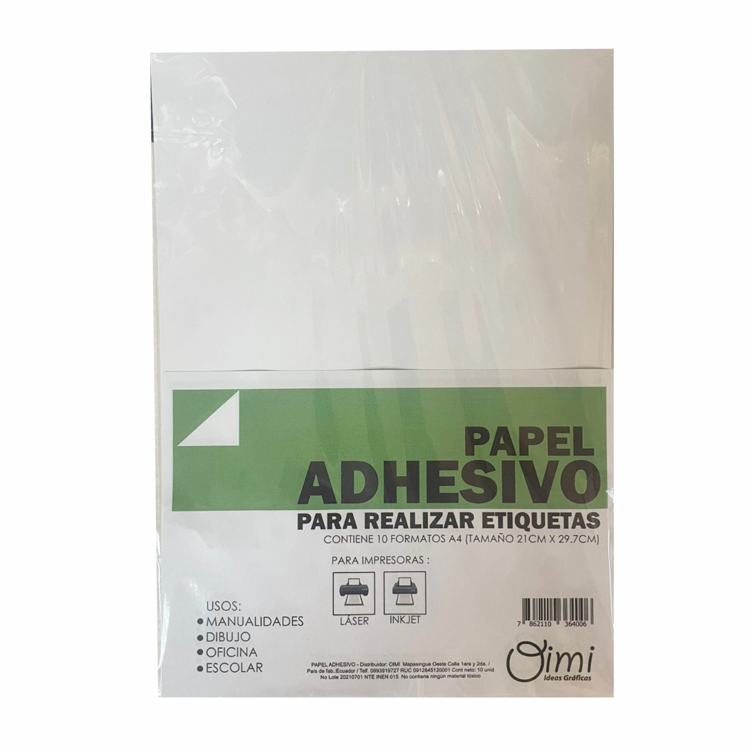 Papel Adhesivo A4 Para Impresión OIMI X10 Uds