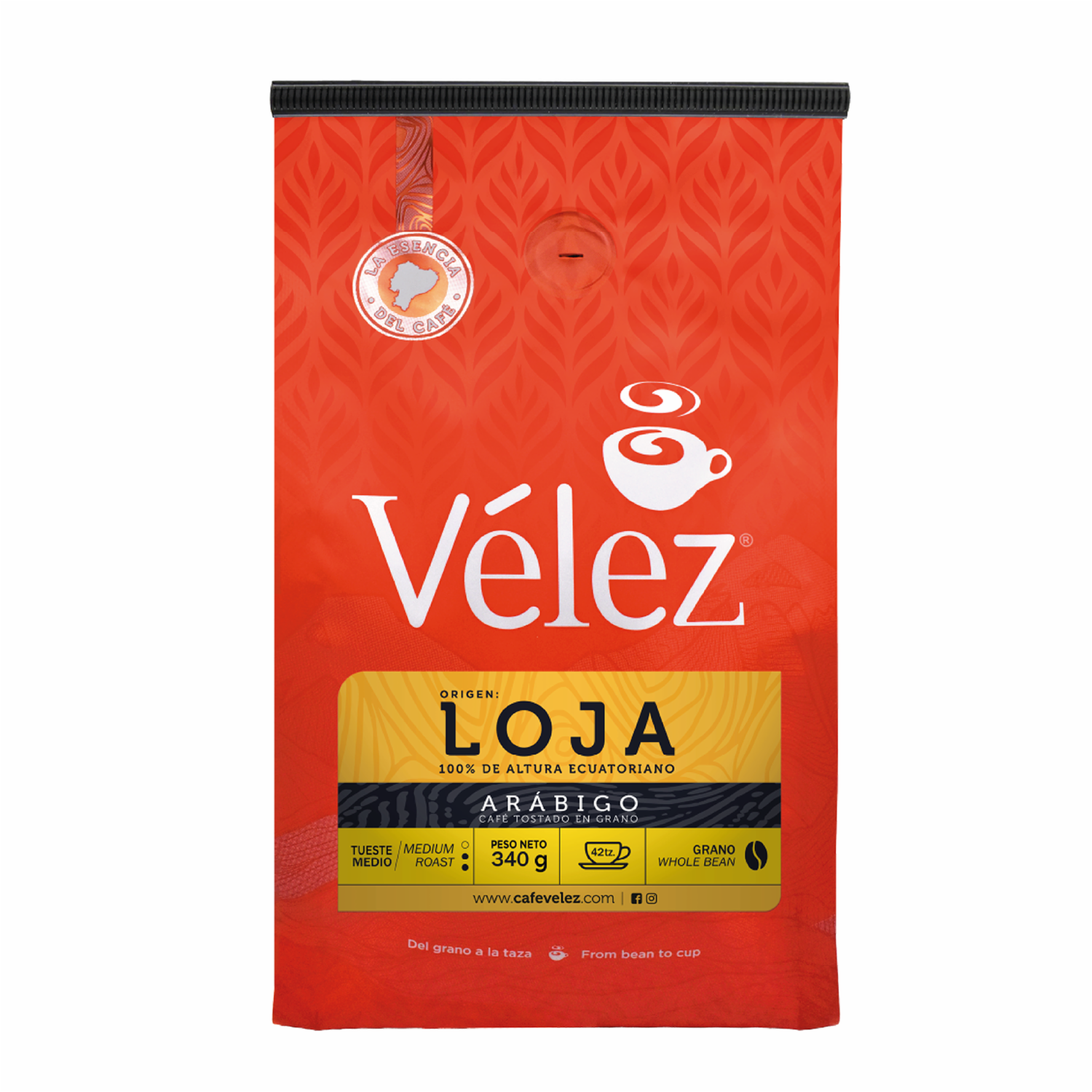 Café Tostado  En Grano Fino Ecuatoriano Lojano VÉLEZ 340 G