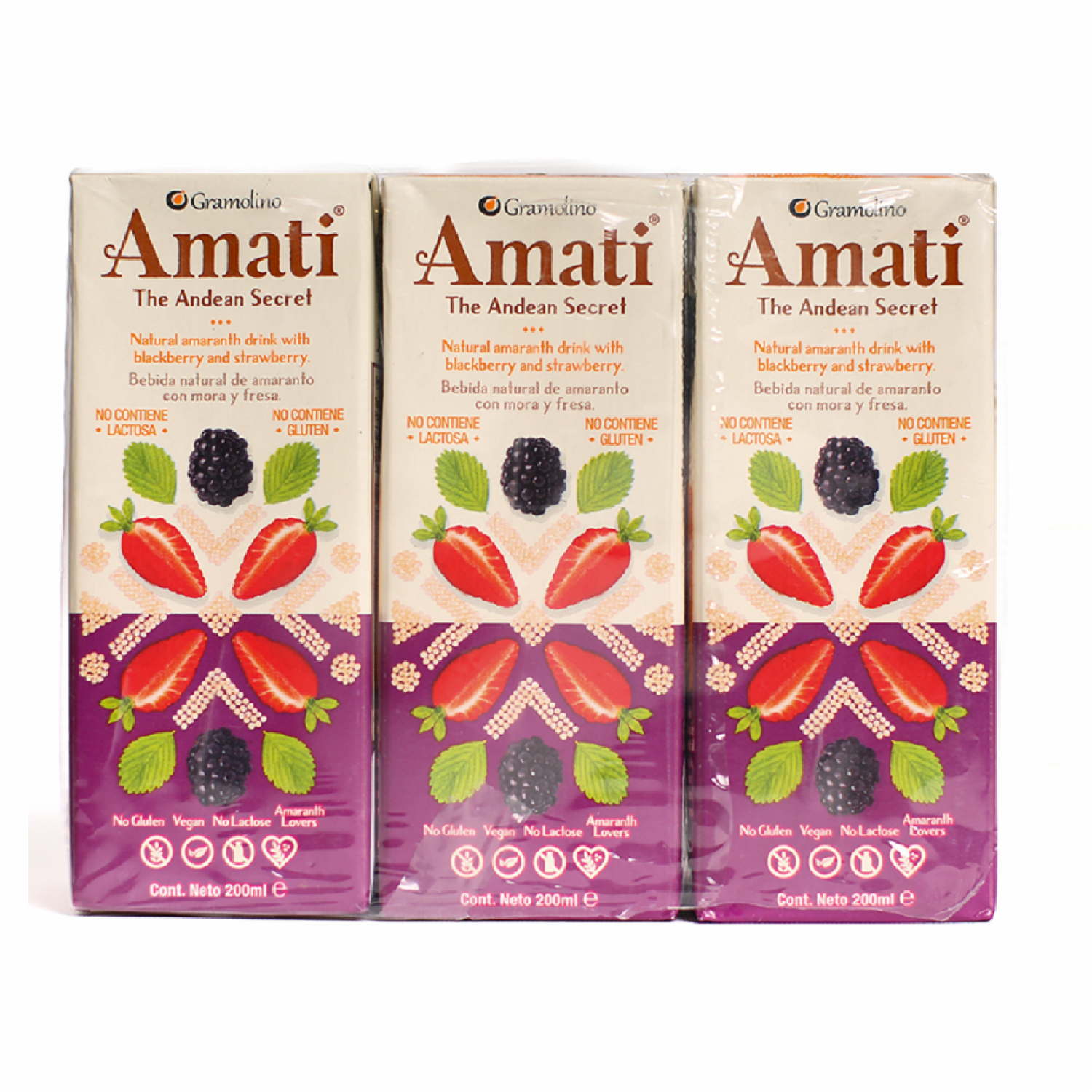 Bebida De Amaranto Con Frutos Rojos Sin Gluten Sin Lactosa AMATI THE ANDEAN SECRET 6 X 200 Ml