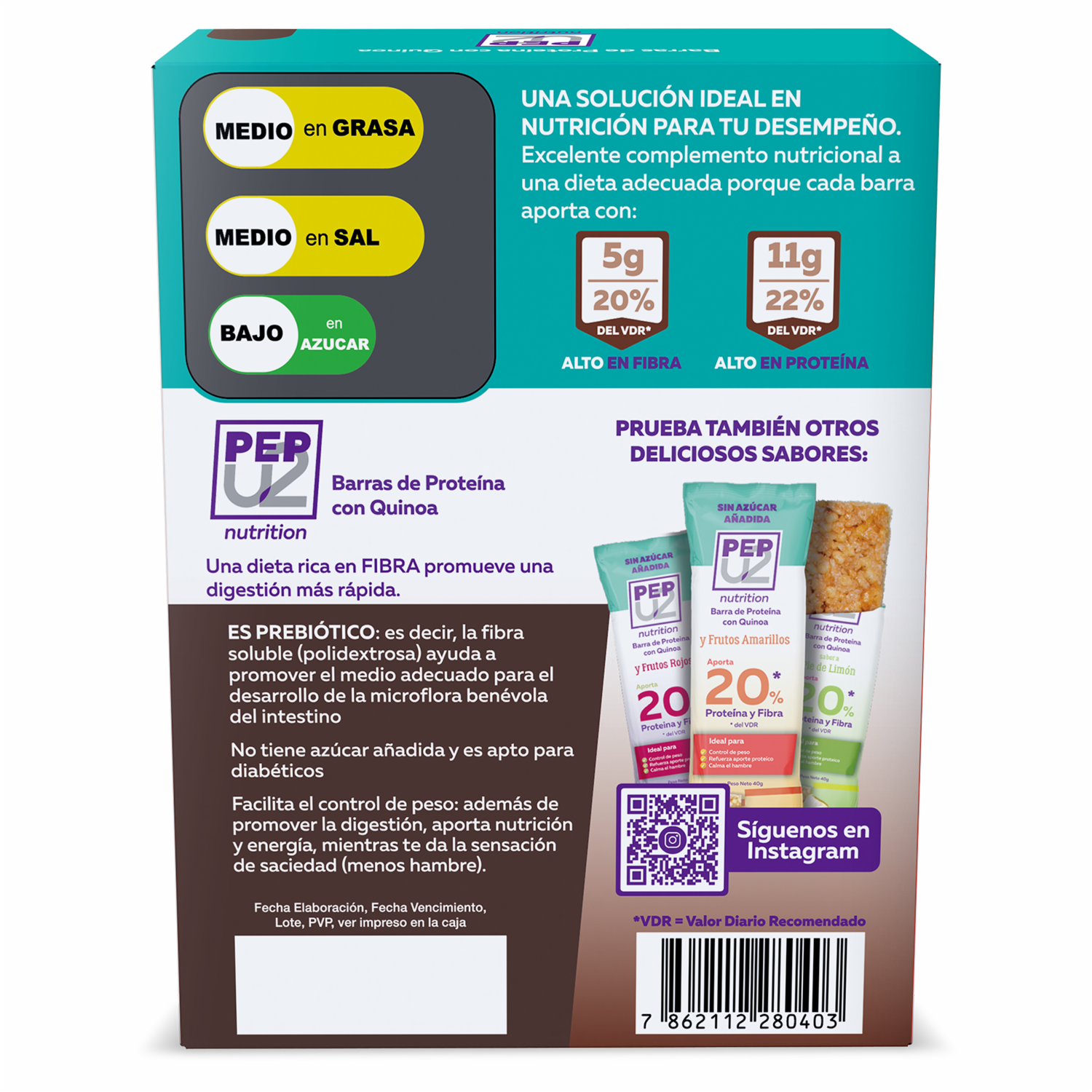 Barra De Proteína Y Fibra Con Quinoa Y Chocolate PEPU2 NUTRITION 6 Uds X 40 G