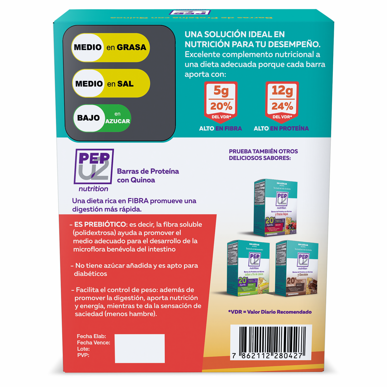 Barra De Proteína Y Fibra Con Quinoa Y Frutos Amarillos PEPU2 NUTRITION 6 Uds X 40 G