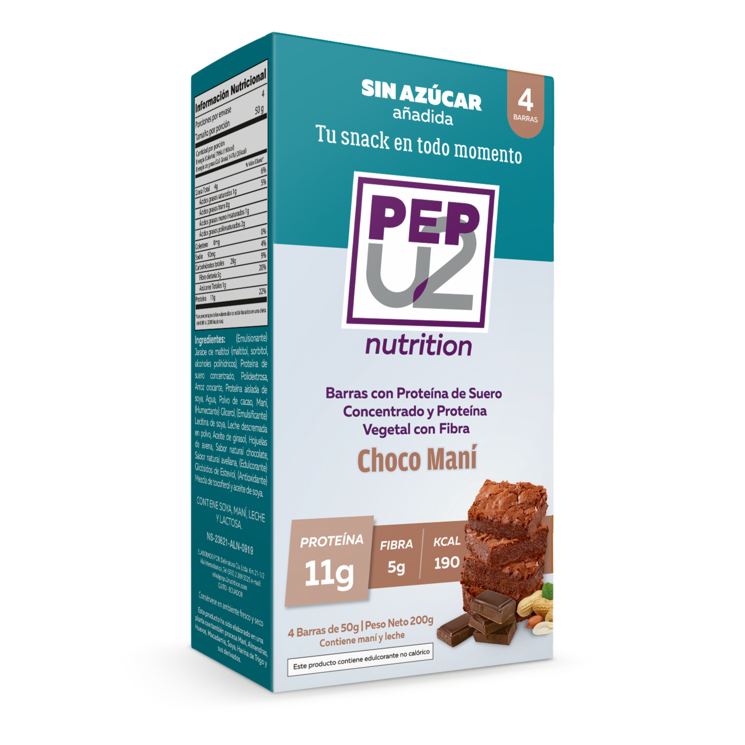 Barra De Proteína Vegetal Con Fibra Choco Maní PEPU2 NUTRITION 4 Uds X 50 G