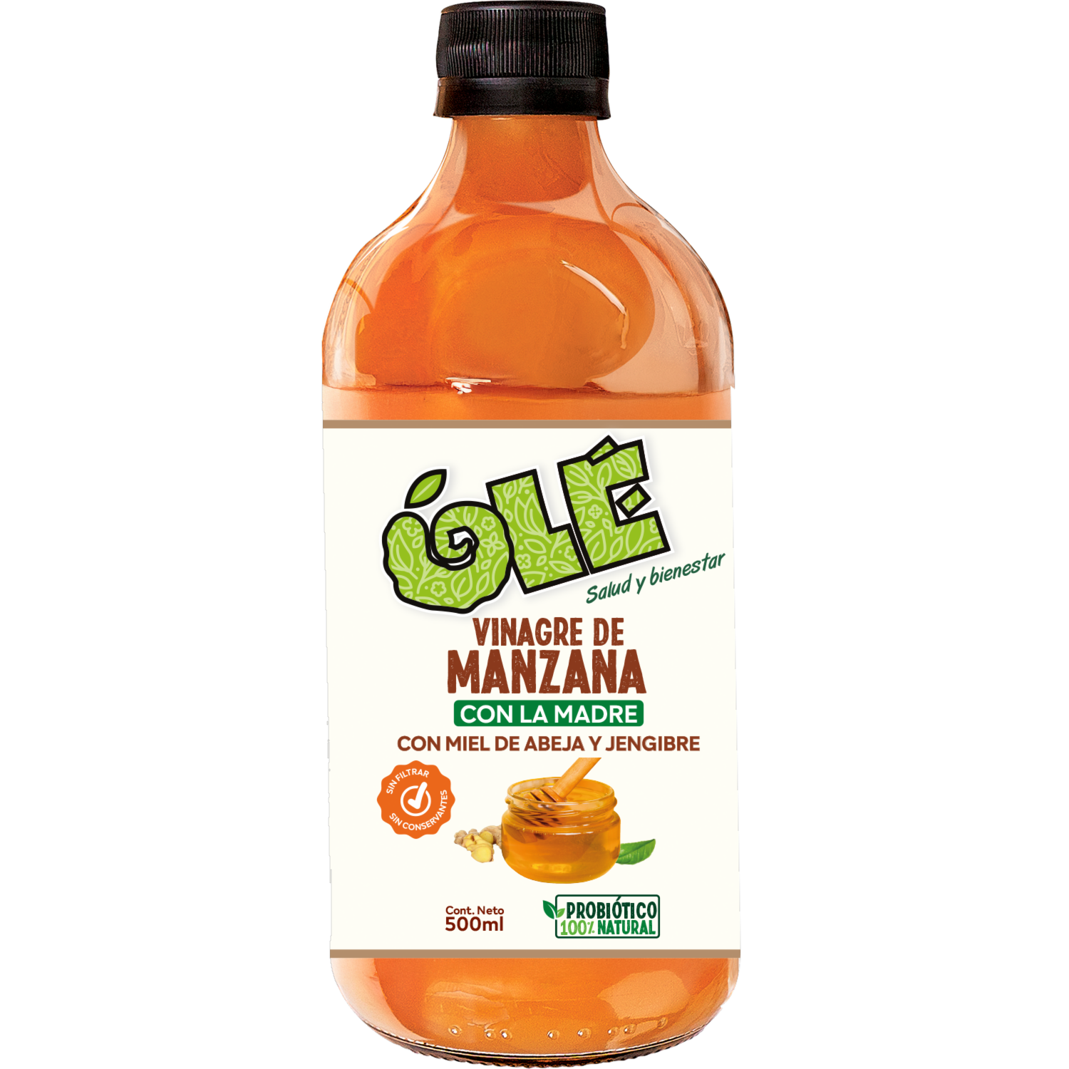 Vinagre De Manzana Con Miel Y Jengibre OLÉ 500 Ml