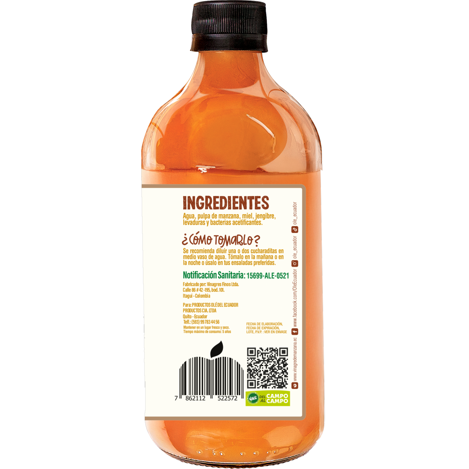 Vinagre De Manzana Con Miel Y Jengibre OLÉ 500 Ml
