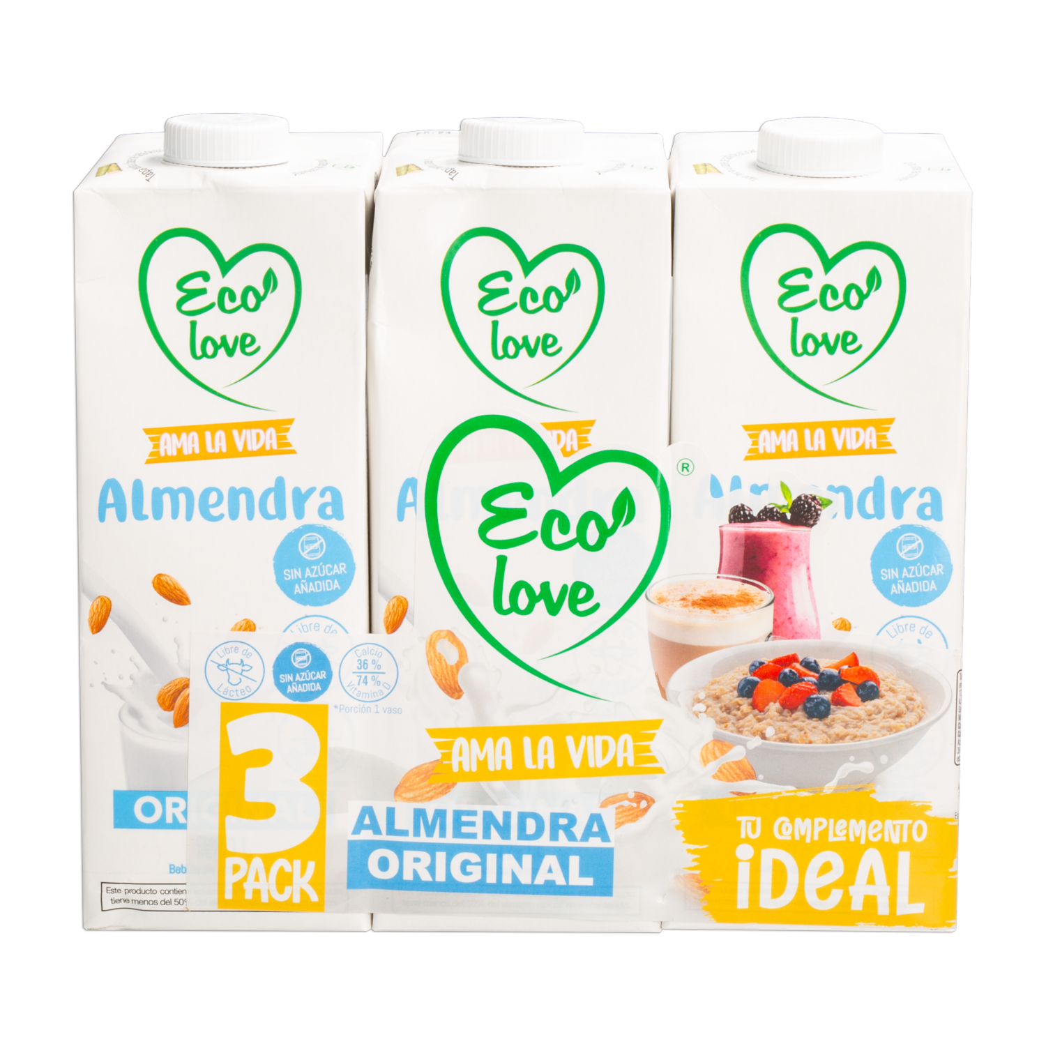 Bebida De Almendras Natural ECOLOVE 3 X 1 000 Ml