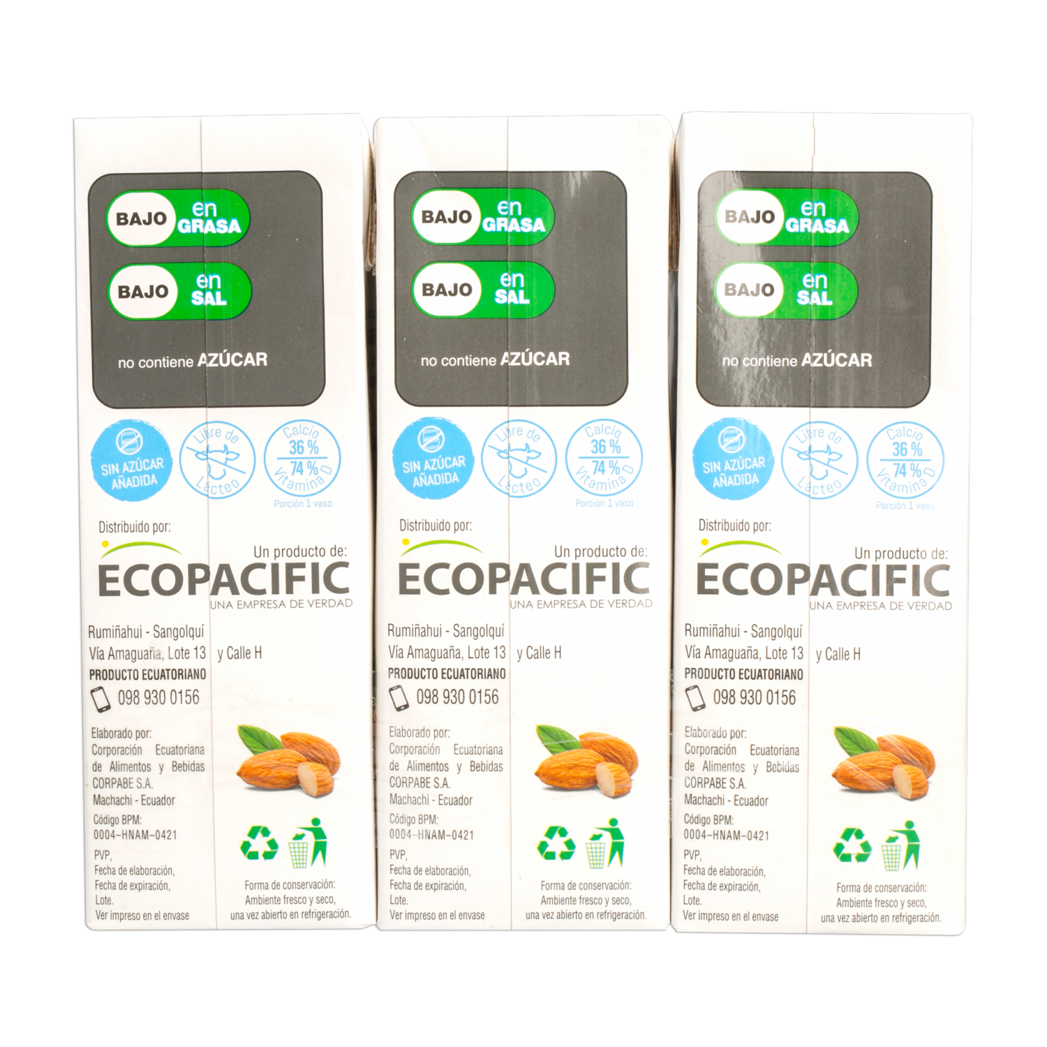 Bebida De Almendras Natural ECOLOVE 3 X 1 000 Ml