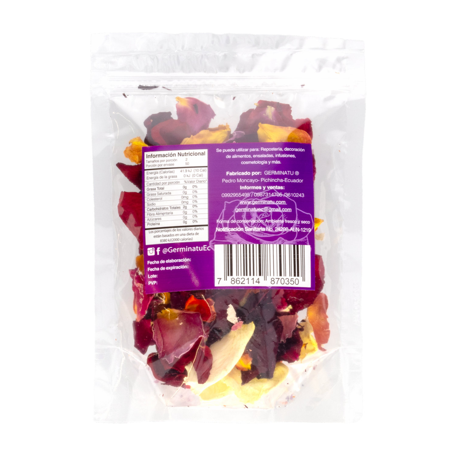 Pétalos De Rosa Deshidratados Comestibles GERMINATU 6 G