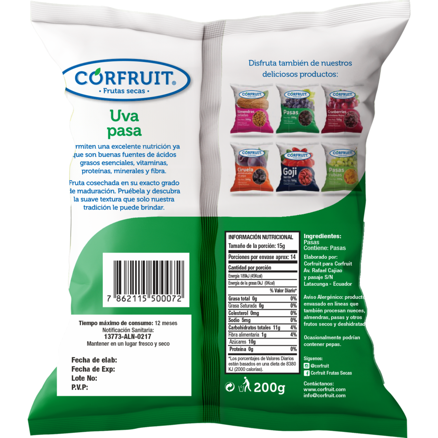 Pasas 100% Natural Calidad Premium CORFRUIT 200 G