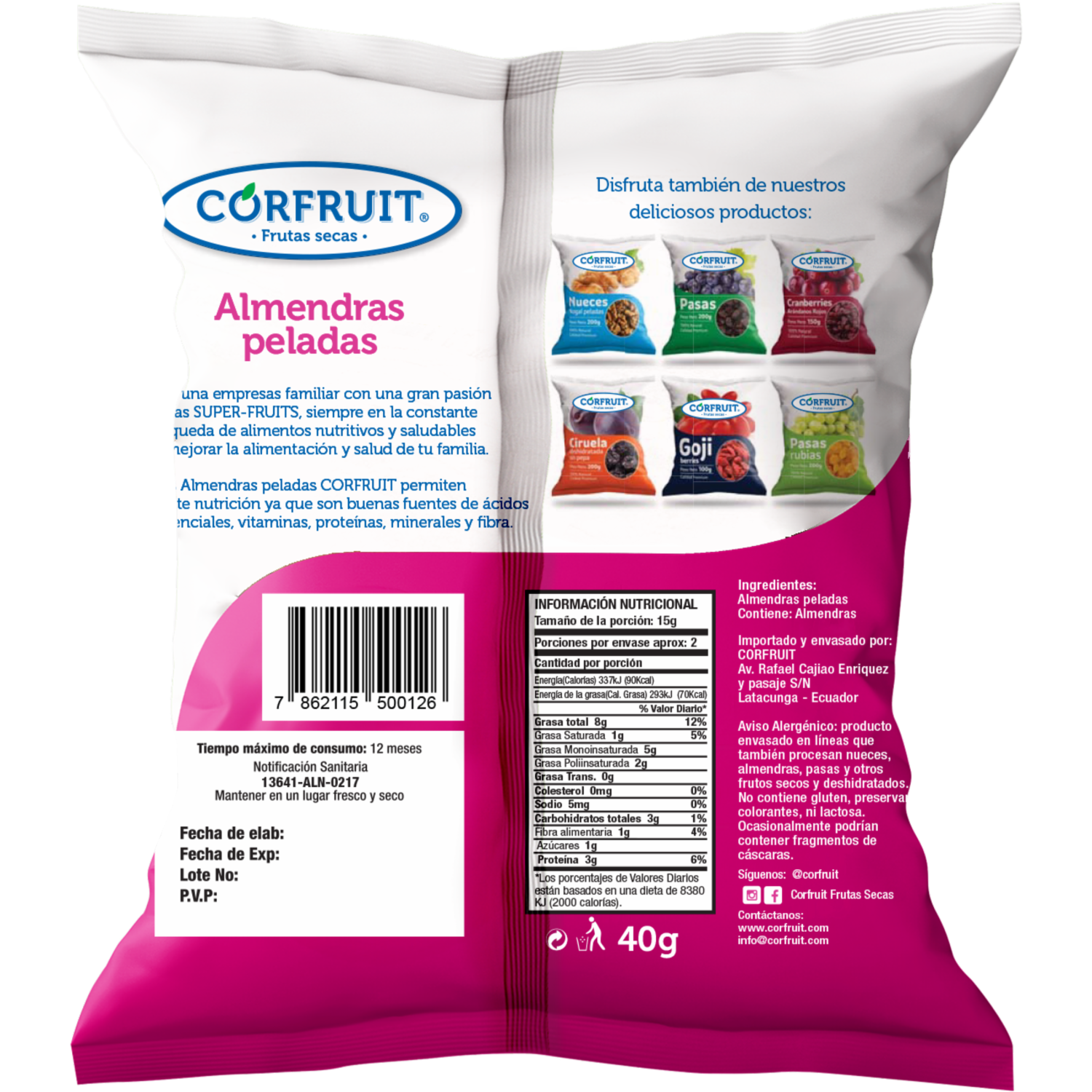 Almendras Peladas 100% Natural CORFRUIT 40 G