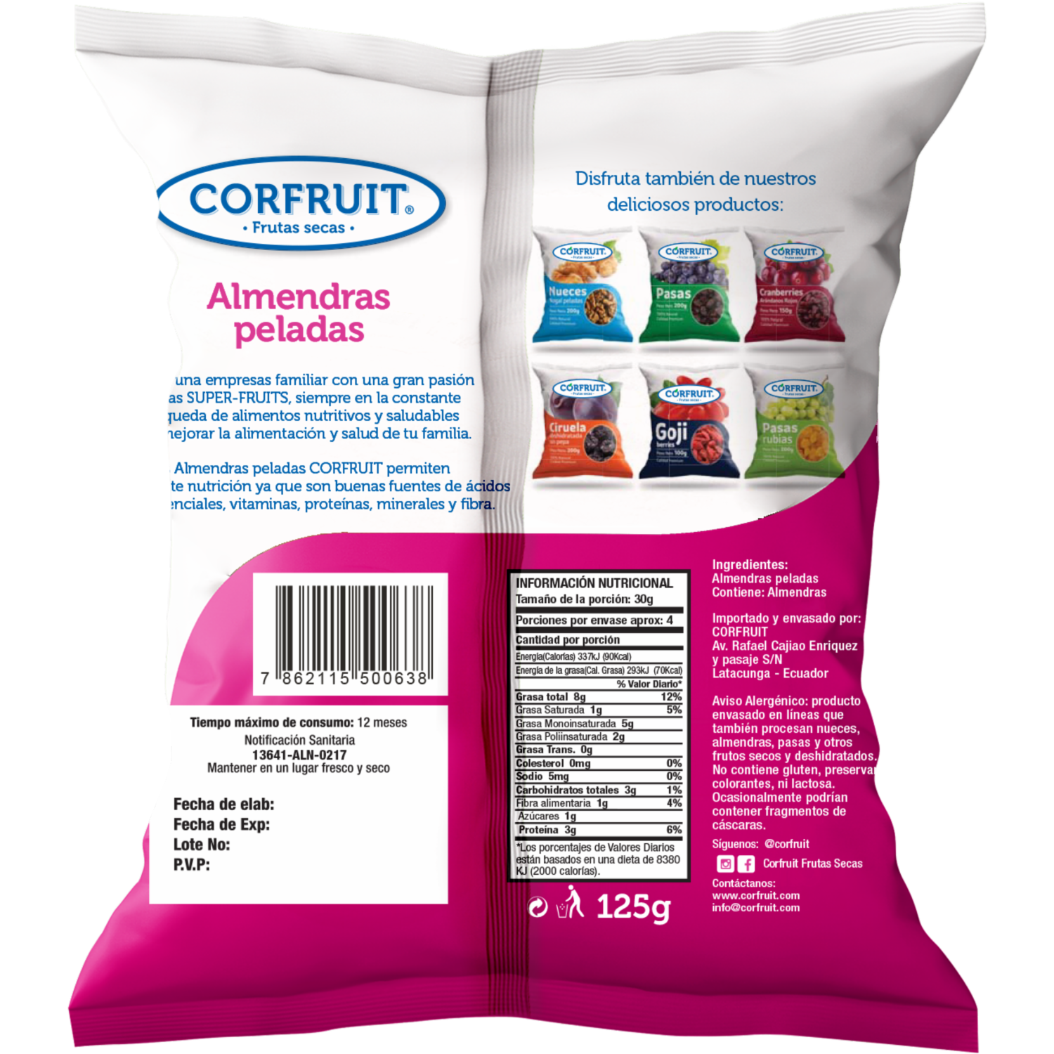Almendras Peladas 100% Natural CORFRUIT 125 G