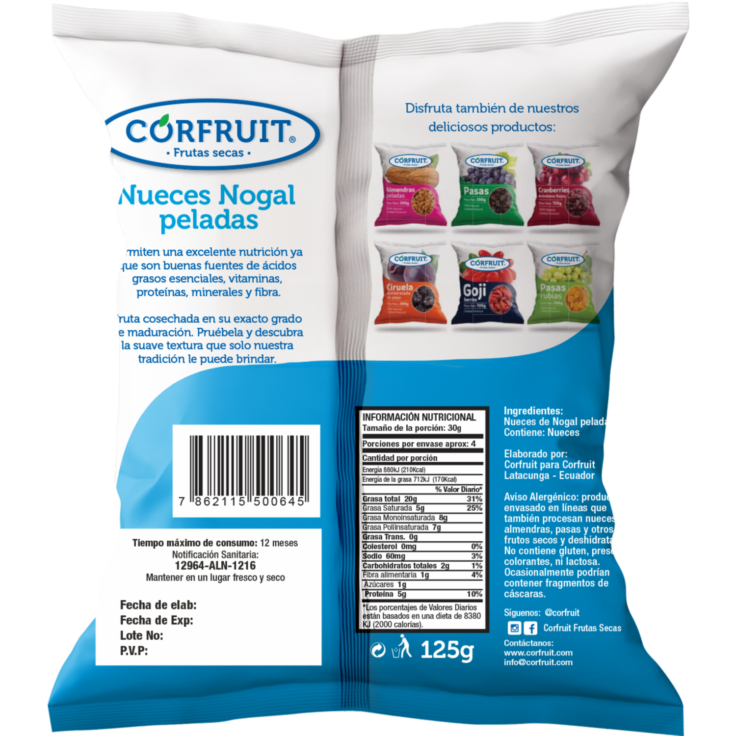 Nueces Nogal Peladas 100% Natural CORFRUIT 125 G