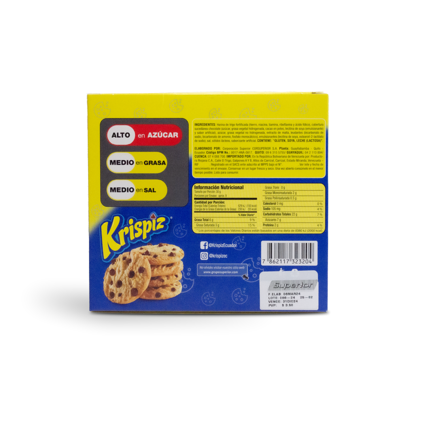Galletas Dulces Horneadas Con Chispas De Chocolate KRISPIZ 294 G
