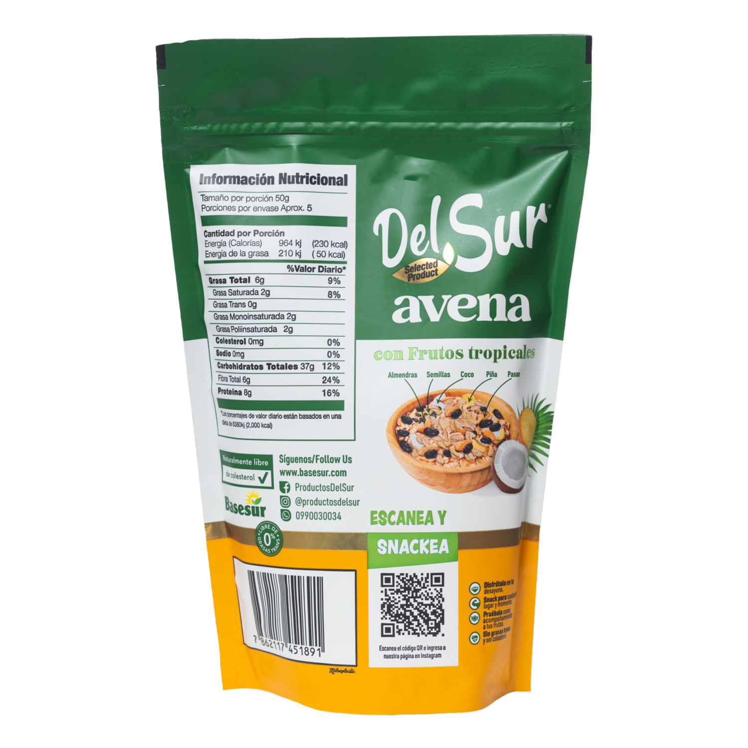 Avena En Hojuelas Frutos Tropicales DEL SUR 230 G