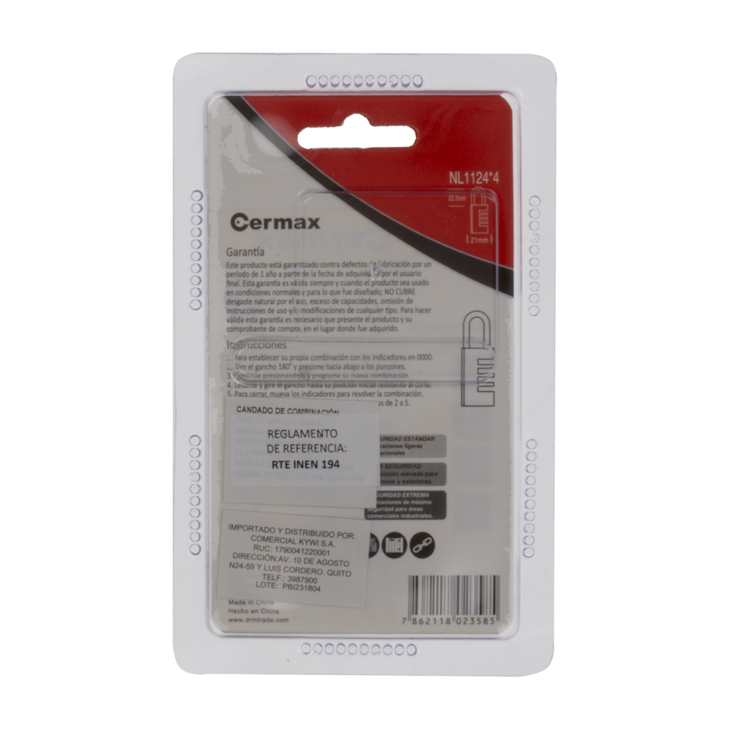 Candado De Combinación  4 Dígitos 21 Milímetros CERMAX Unidad