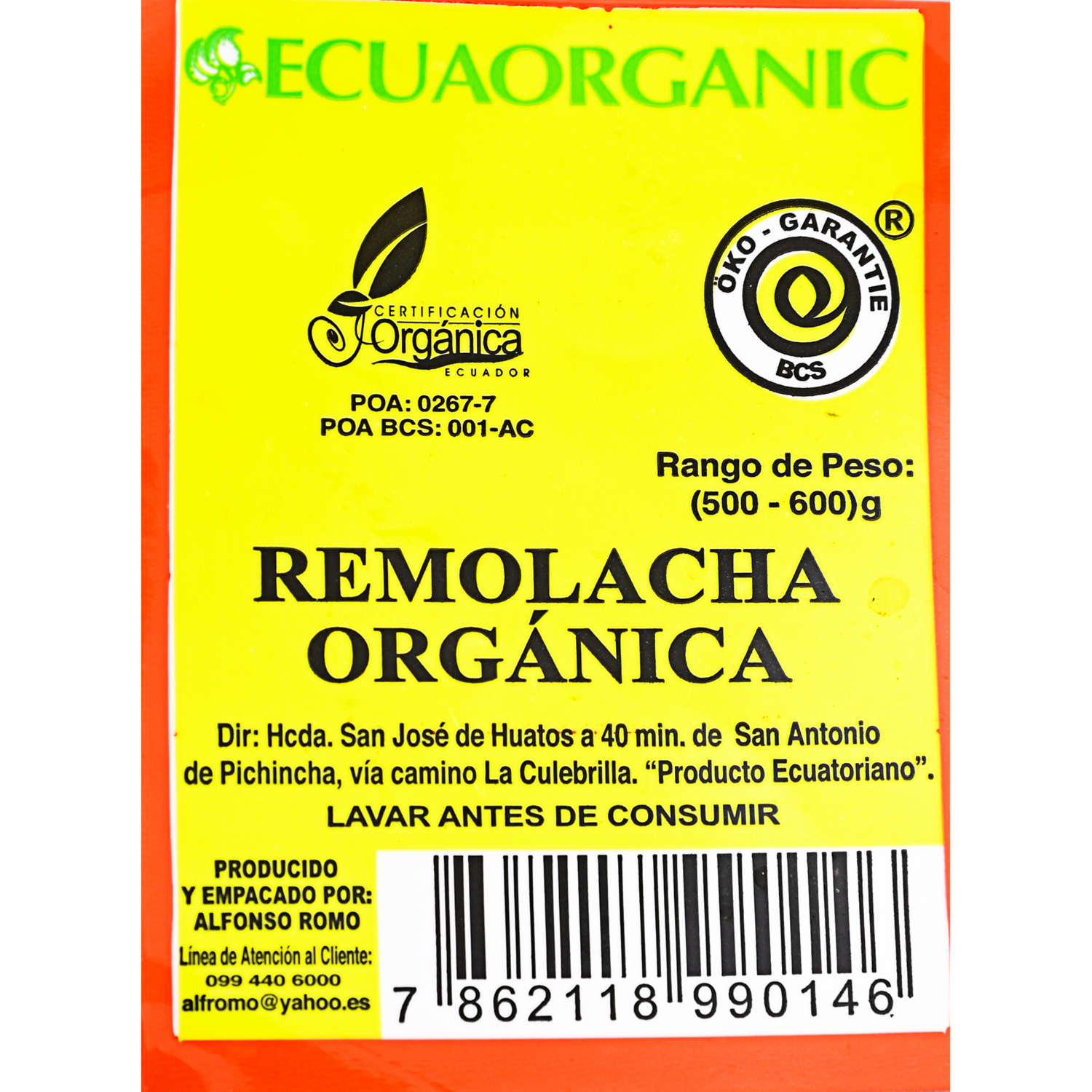 Remolacha Orgánica ECUAORGANIC 500-600g