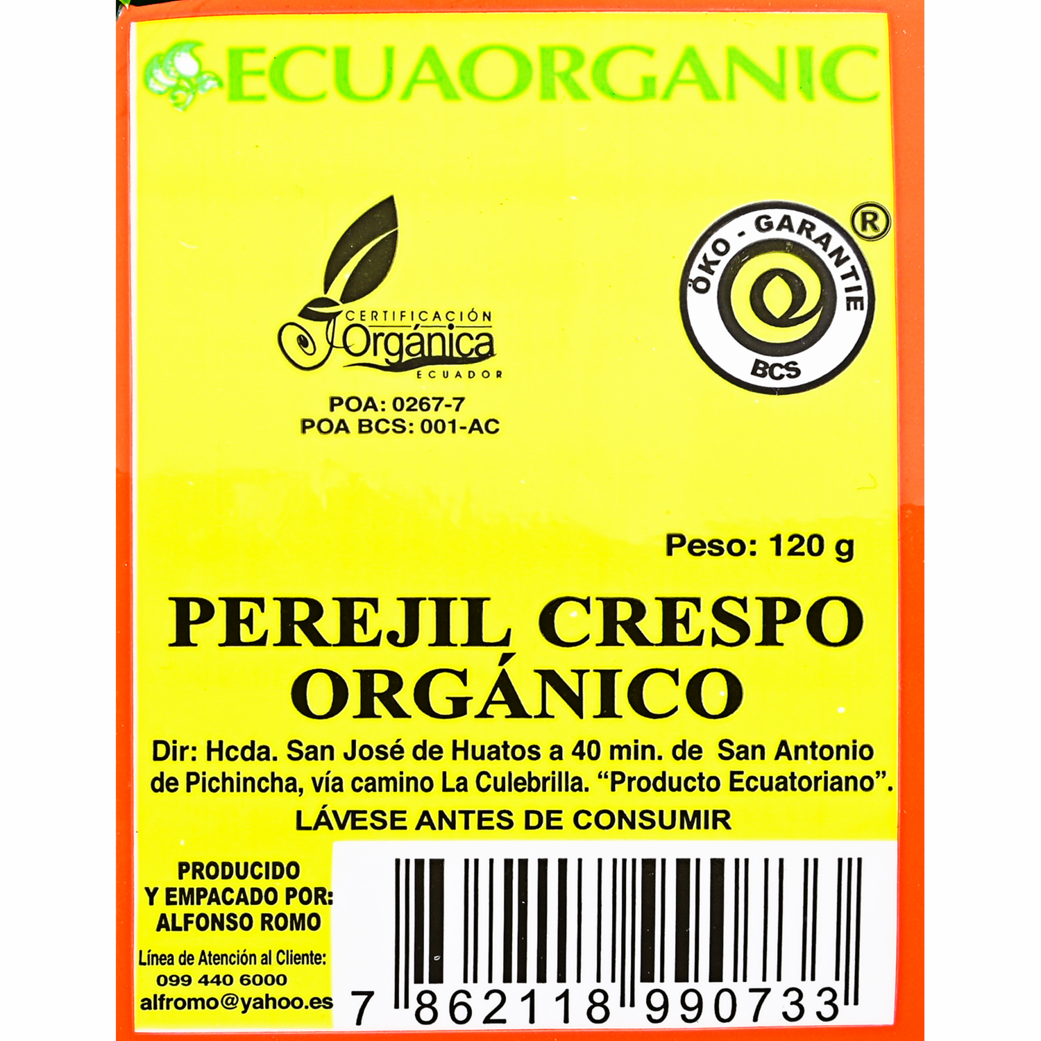 Perejil Crespo Orgánico ECUAORGANIC 120 g