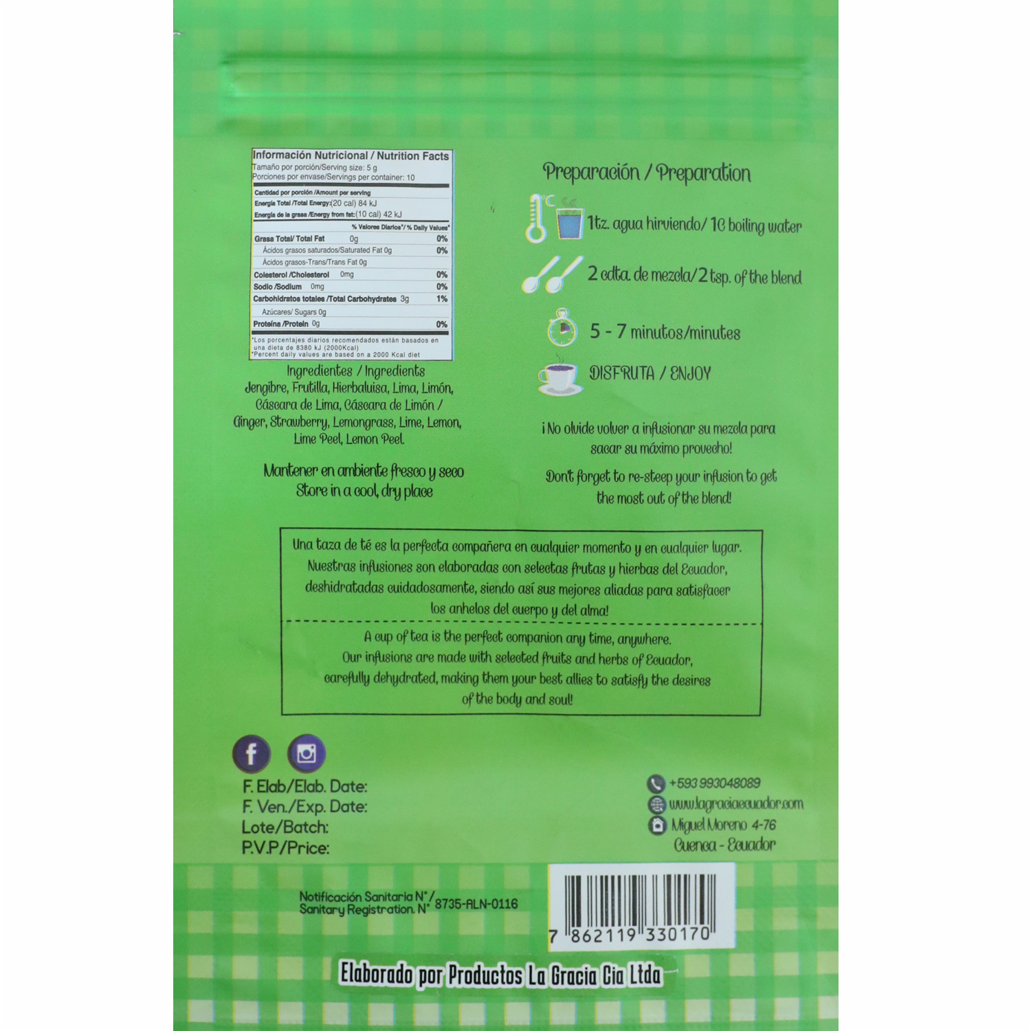 Infusión De Frutas Aromática Jengibre Lima Limón LA GRACÍA 50 G