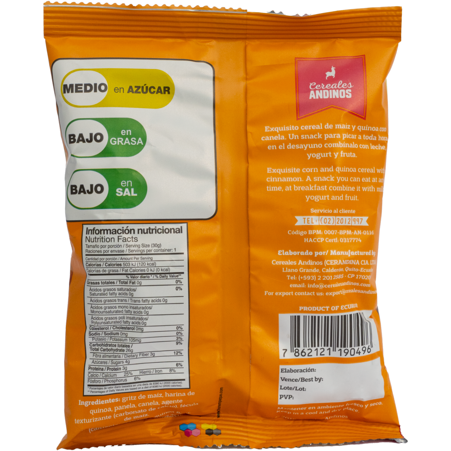 Cereal Quinoa Munch De Maíz Y Quinoa Con Canela Libre De Gluten CEREALES ANDINOS 30 G