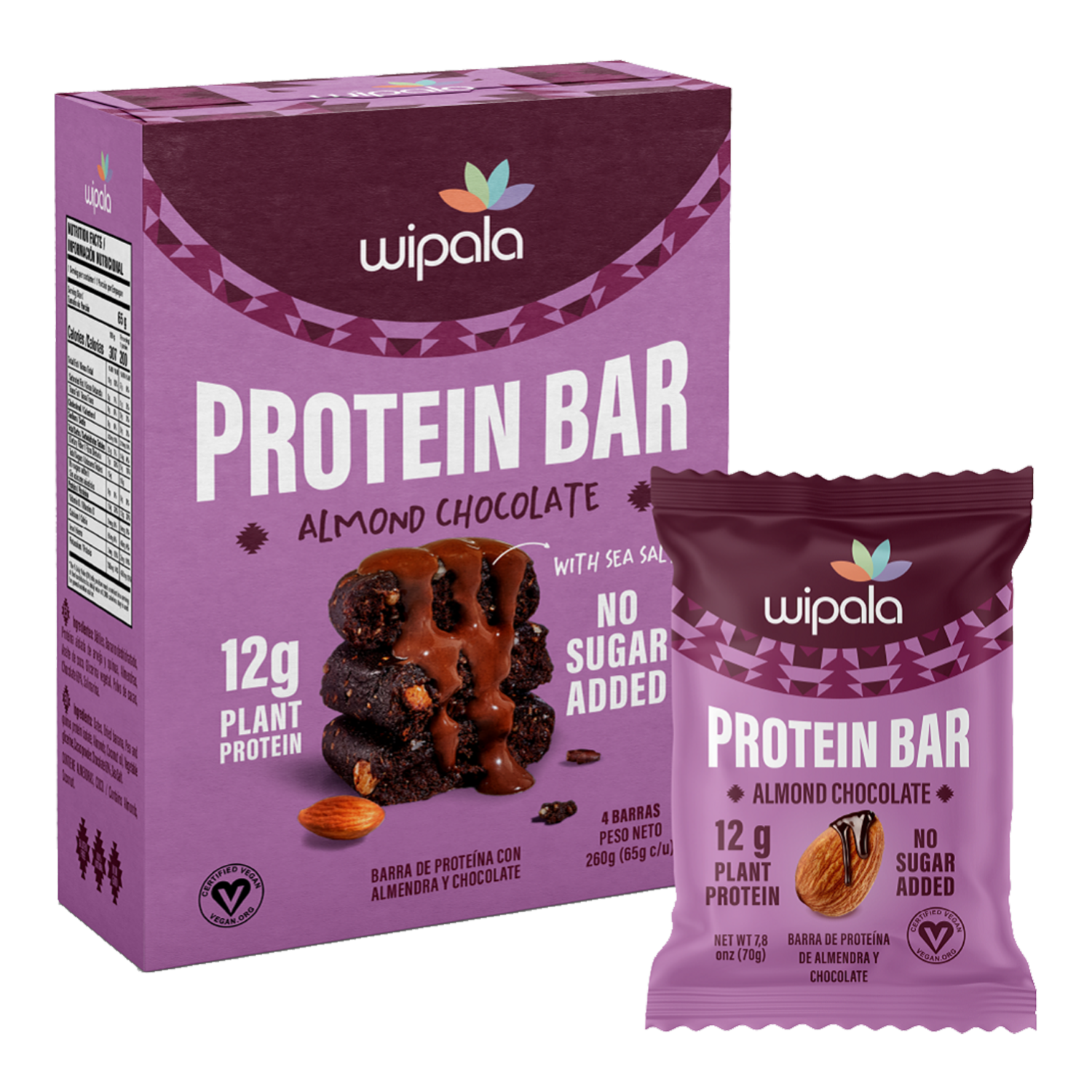 Barra De Proteína Almendra Y Chocolate WIPALA x4 X 260 G