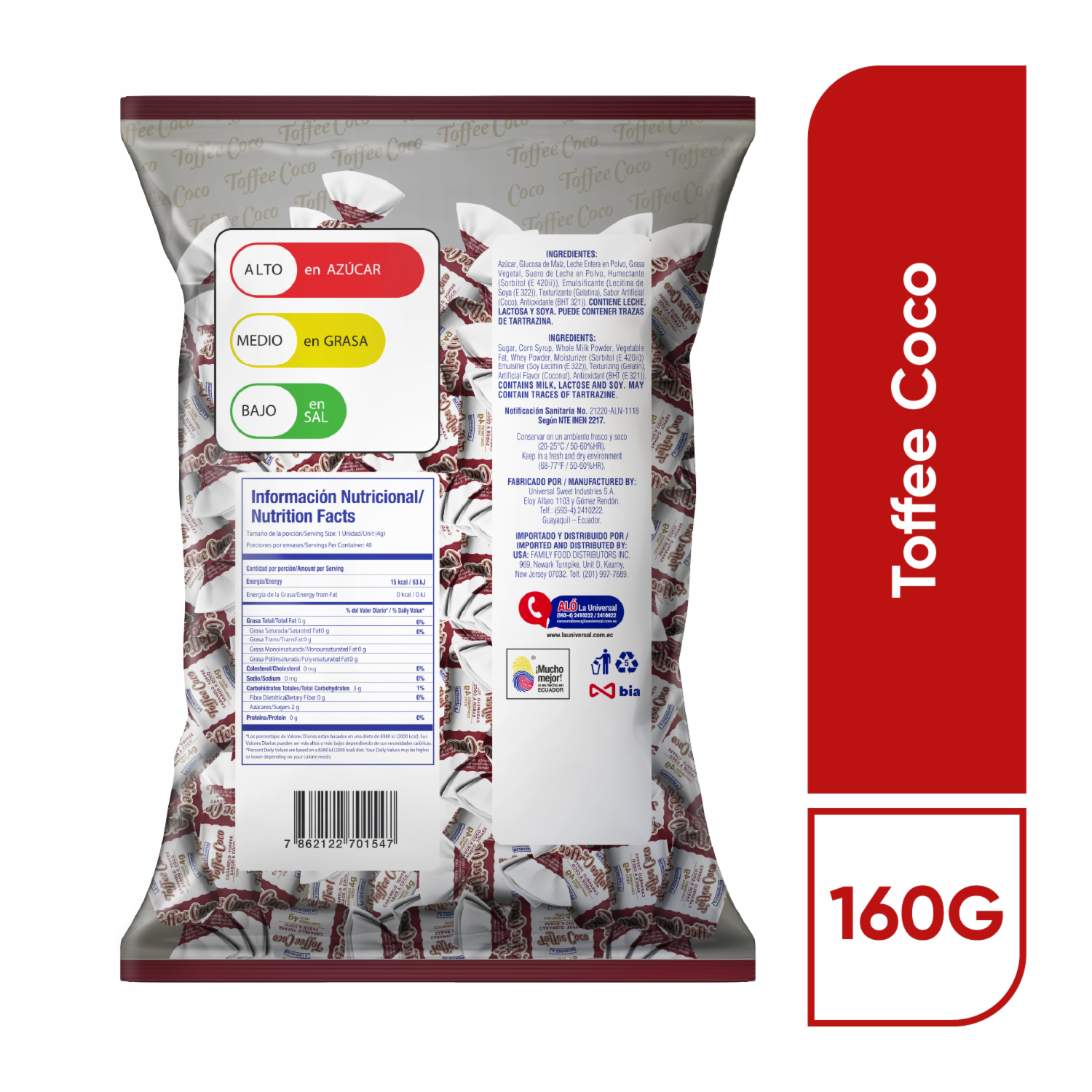 Caramelos Toffe Coco TOFFE COCO 160 G