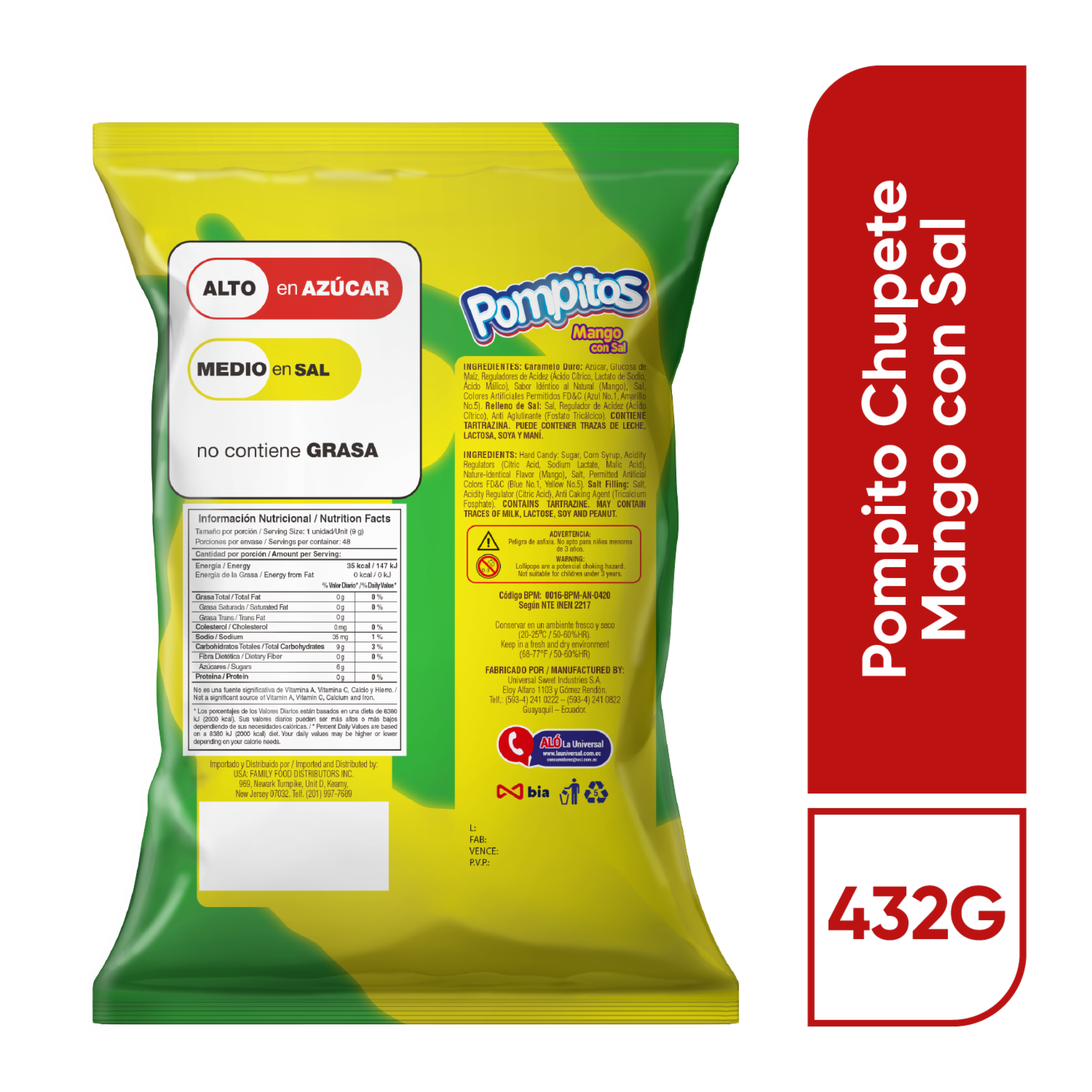Chupete Mango Con Sal POMPITOS 432 G