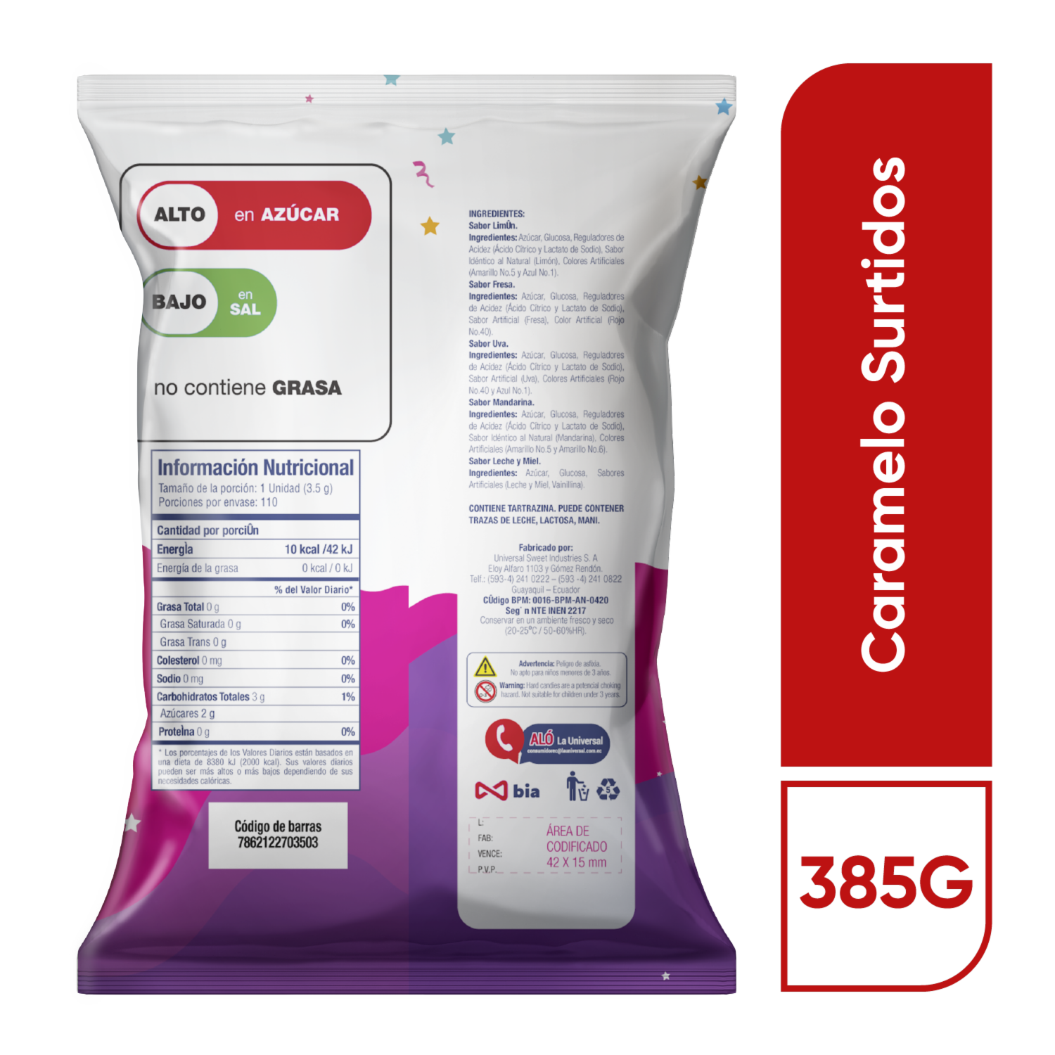 Caramelos De Sabores LA UNIVERSAL 385 G