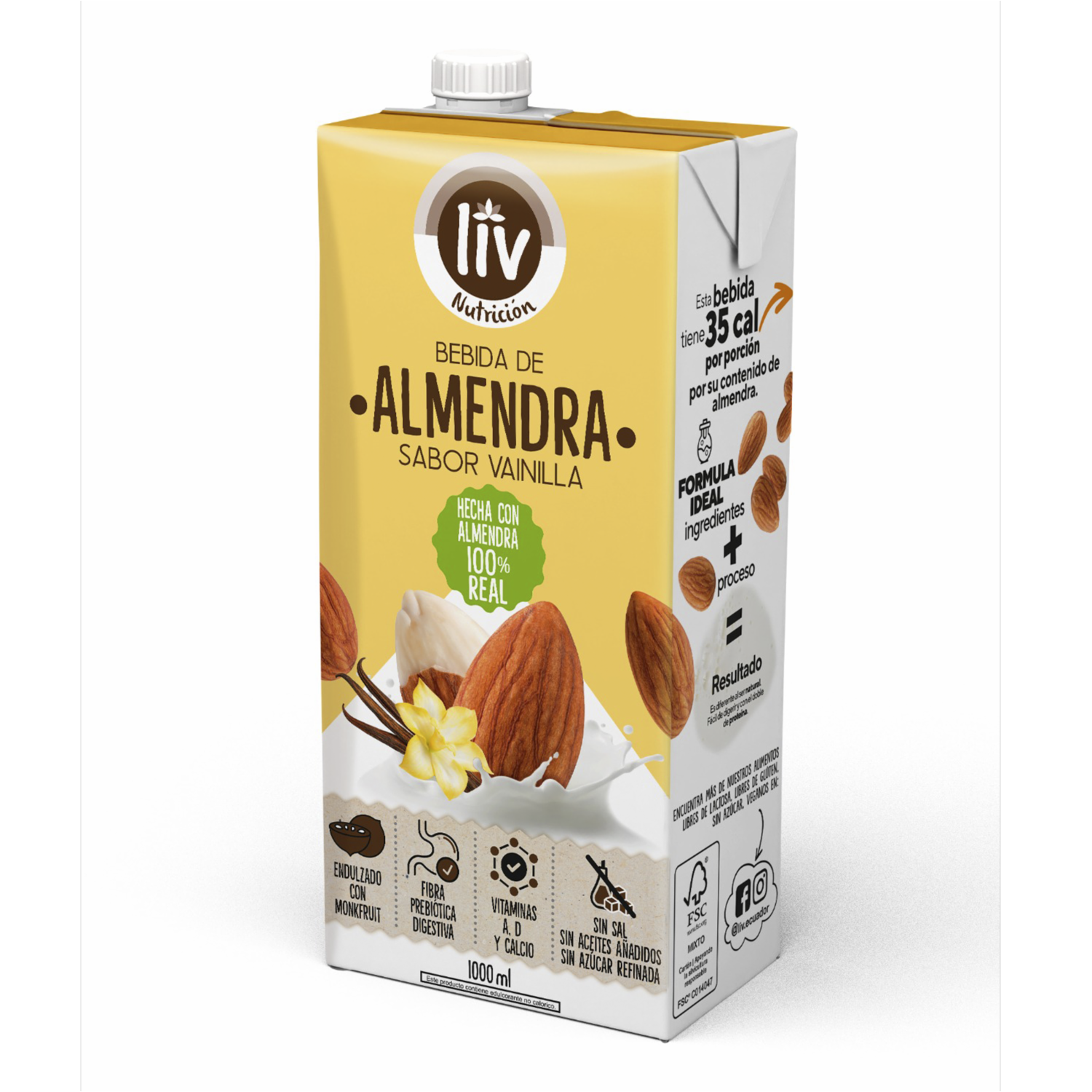 Bebida De Almendras Sabor A Vainilla Endulzada Con Monk Fruit LIV 1000 Ml