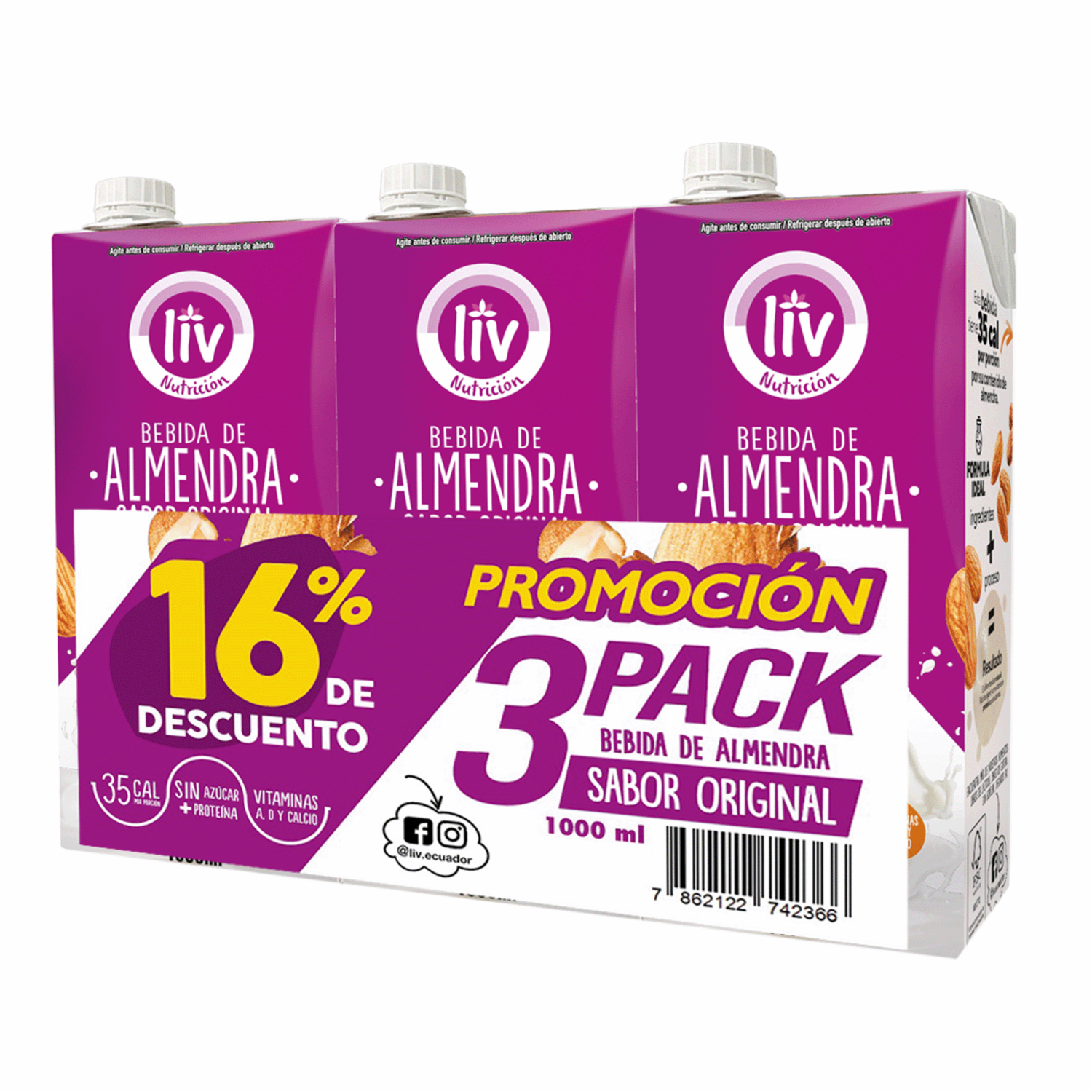 Bebida De Almendras Natural LIV 3 X 1000 Ml