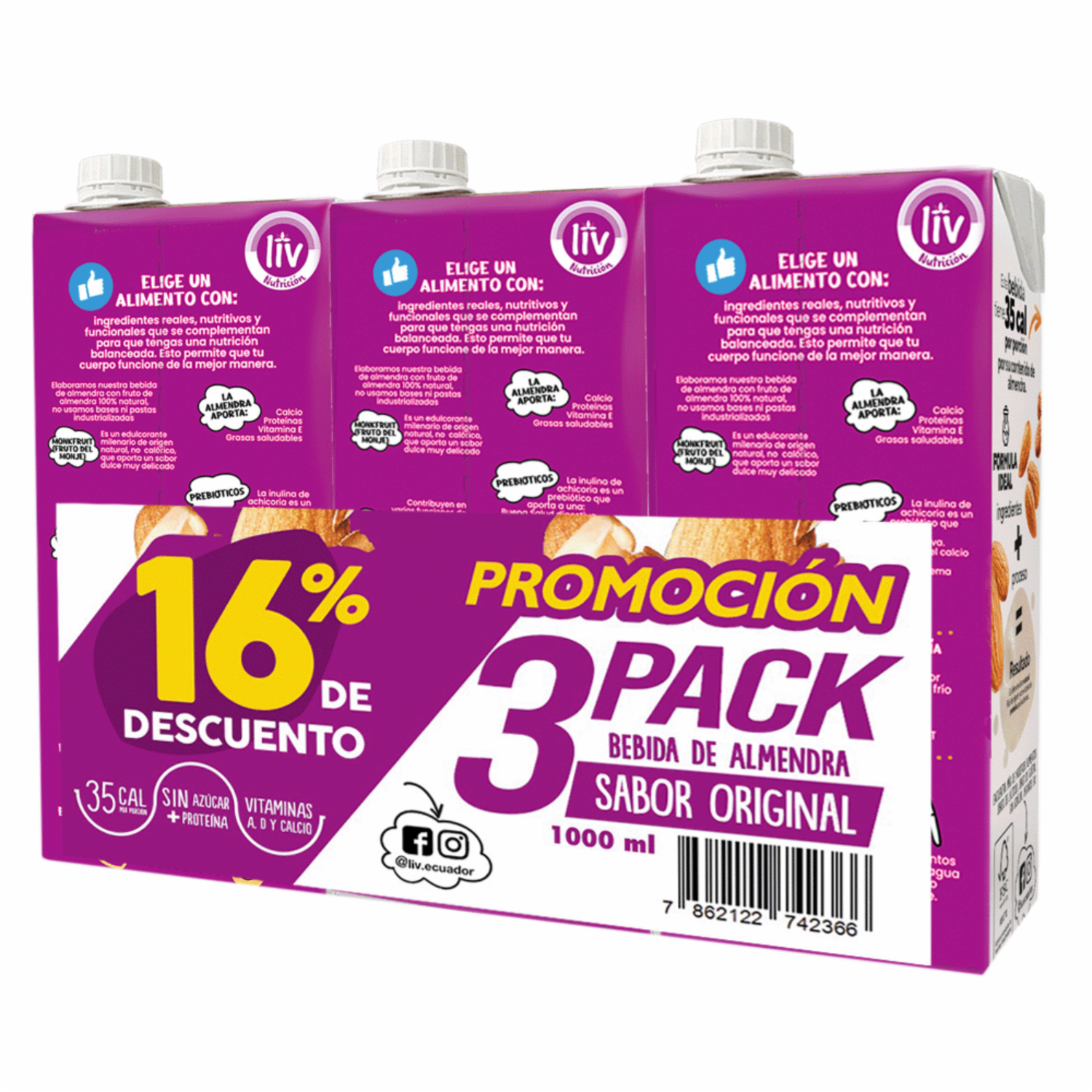 Bebida De Almendras Natural LIV 3 X 1000 Ml