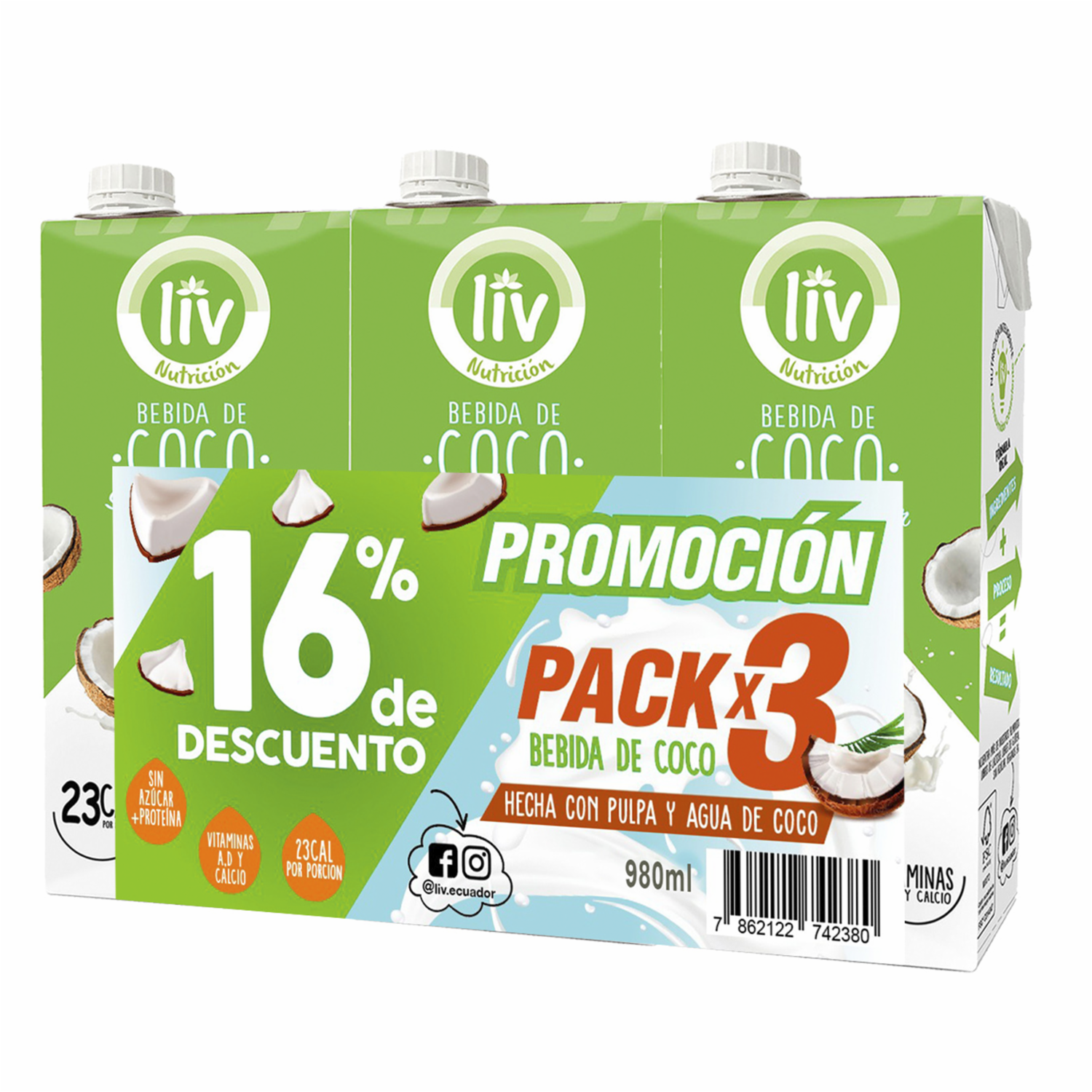 Bebida De Coco Sin Azúcar LIV 3 X 980 ml
