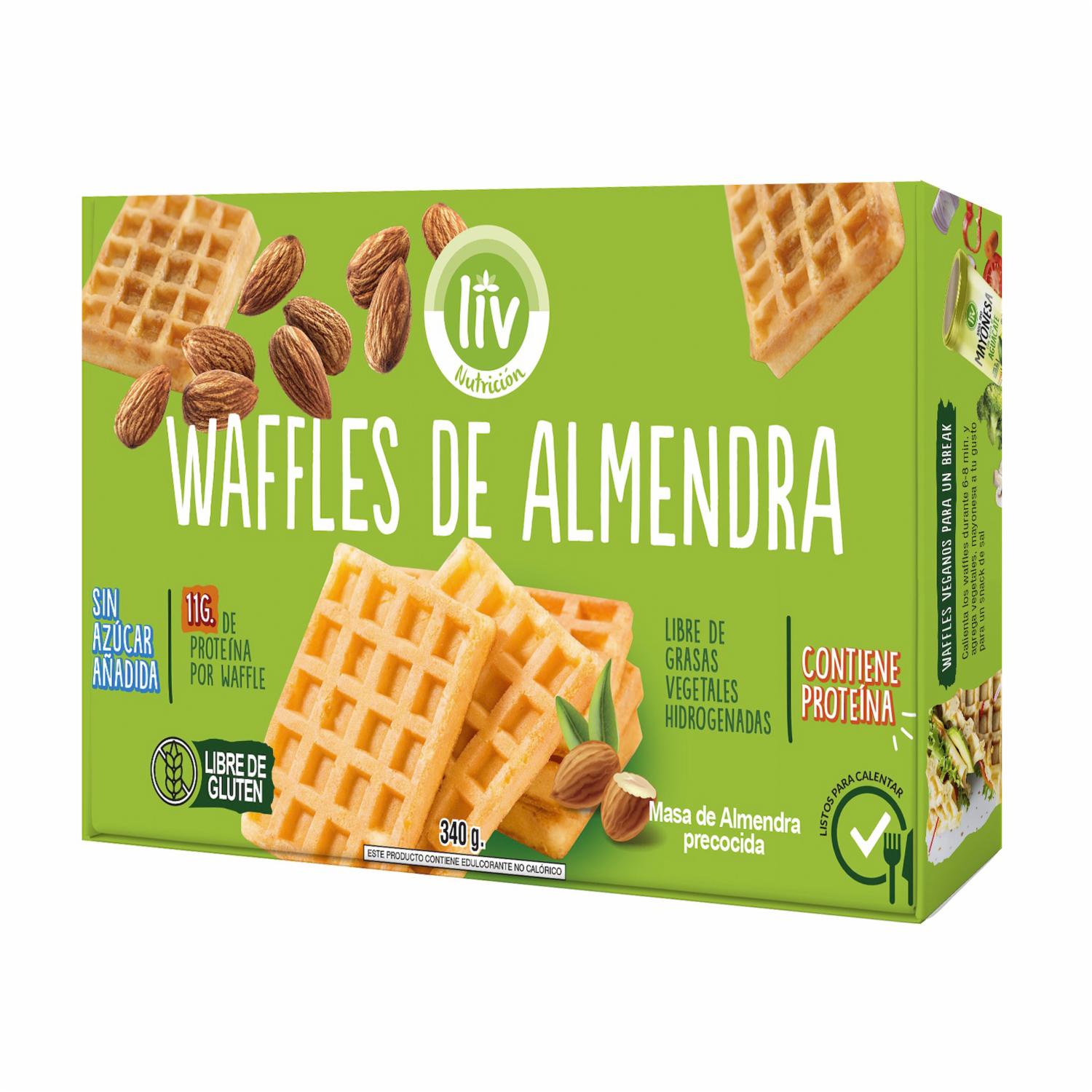 Wafles Congelados De Almendra Vegetarianos Sin Gluten Sin Azúcar LIV NUTRICIÓN 340 G